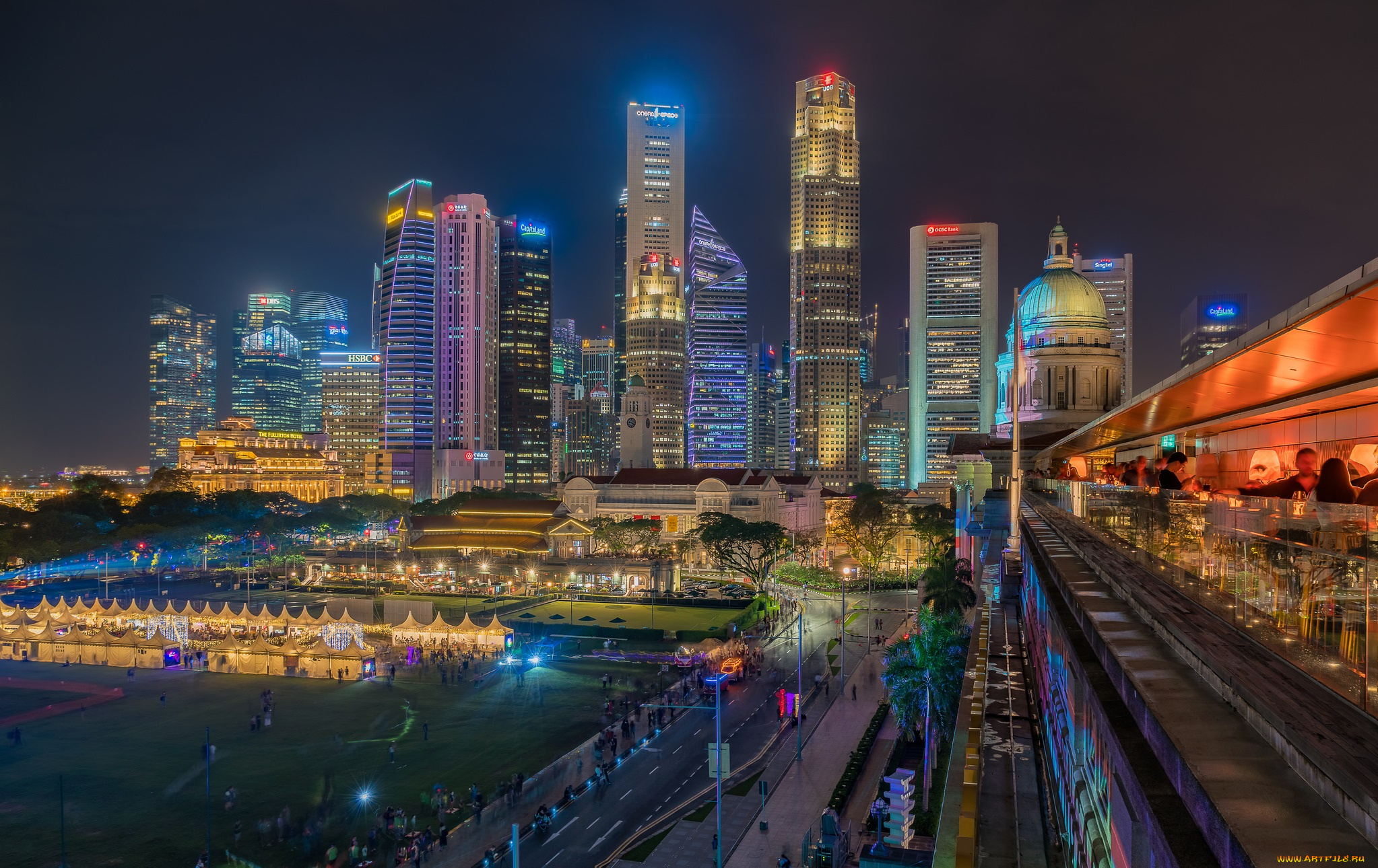 singapore, города, сингапур, , сингапур, ночь, огни, панорама