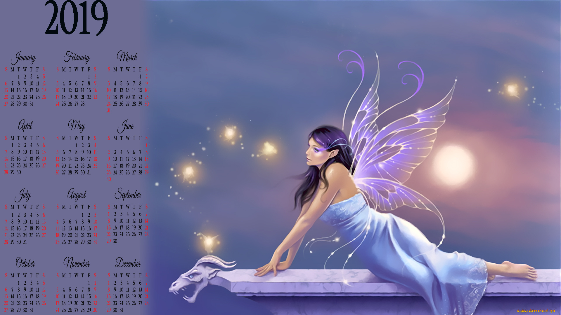 календари, фэнтези, девушка, крылья