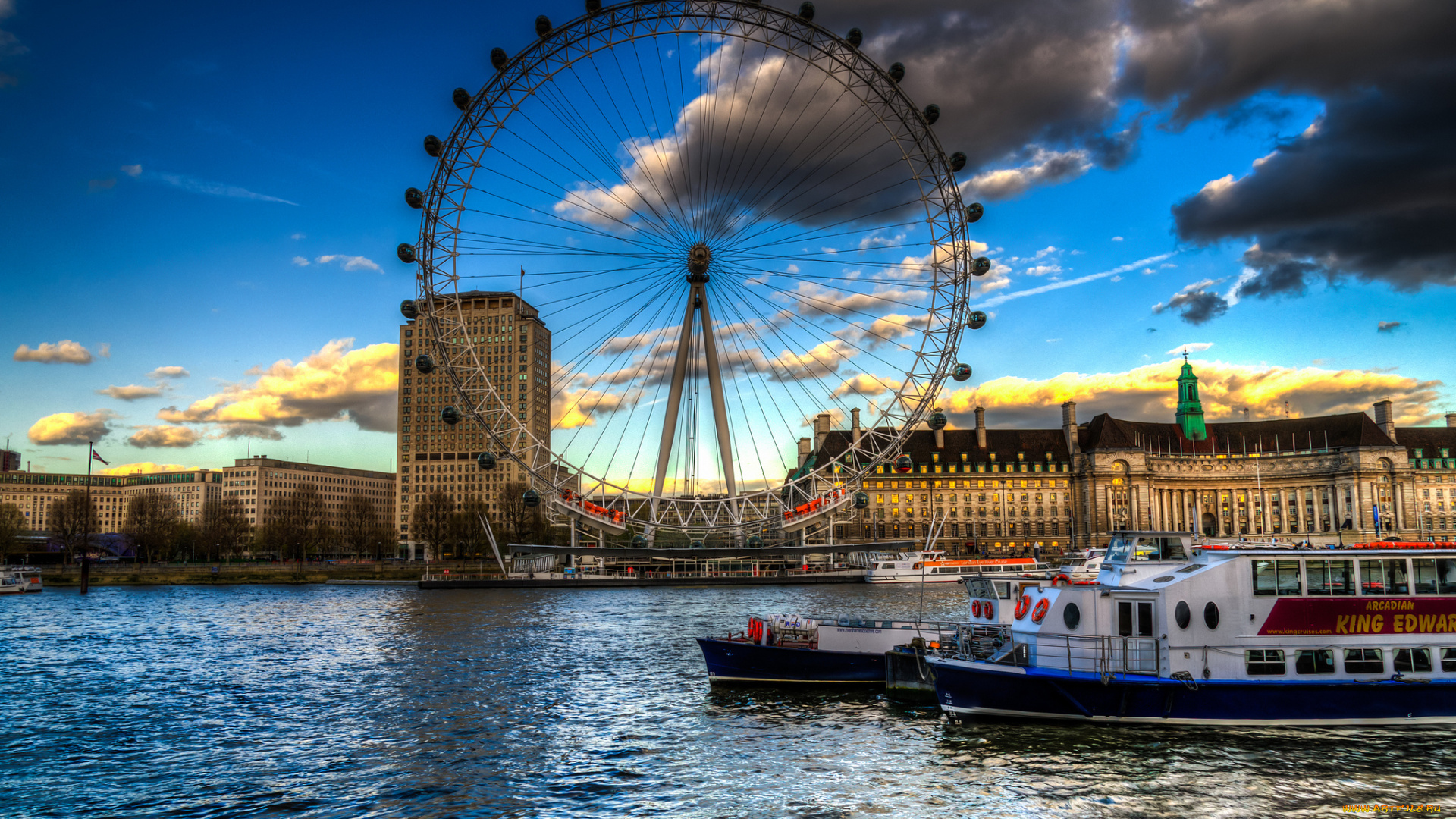 london, eye, города, лондон, , великобритания, колесо, река