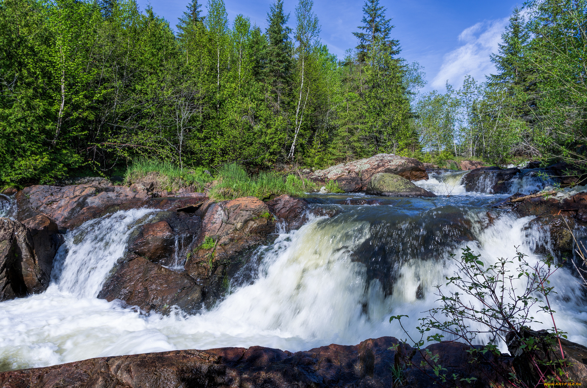 природа, водопады, водопад, река, лес