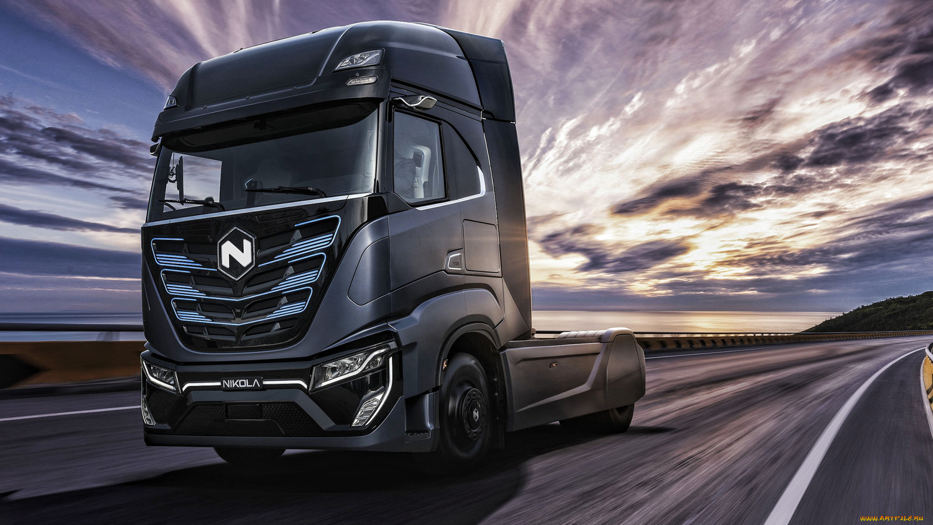 2020, nikola, tre, автомобили, грузовики, nikola, tre, 2020, вид, спереди, электромобиль, трасса