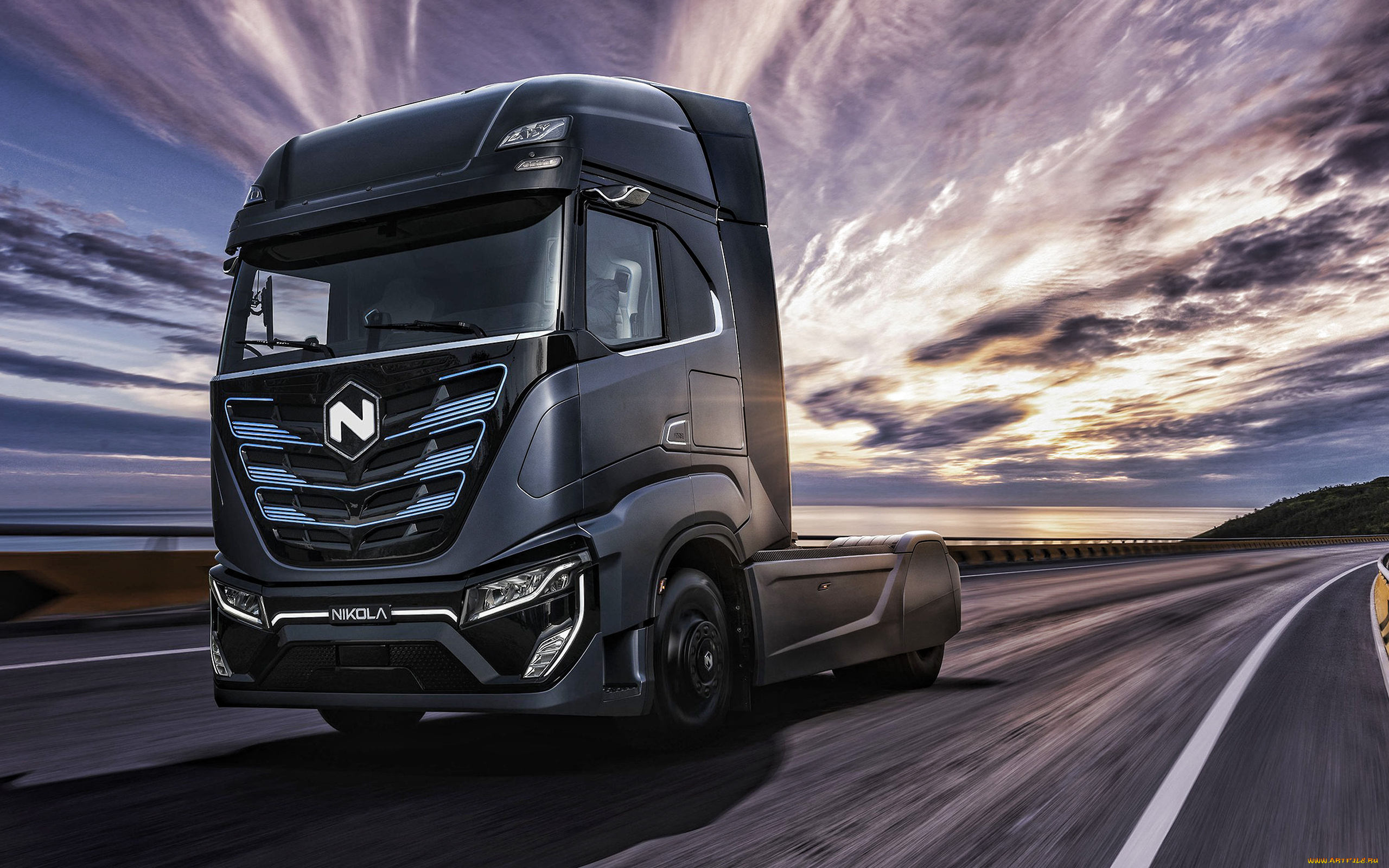 2020, nikola, tre, автомобили, грузовики, nikola, tre, 2020, вид, спереди, электромобиль, трасса