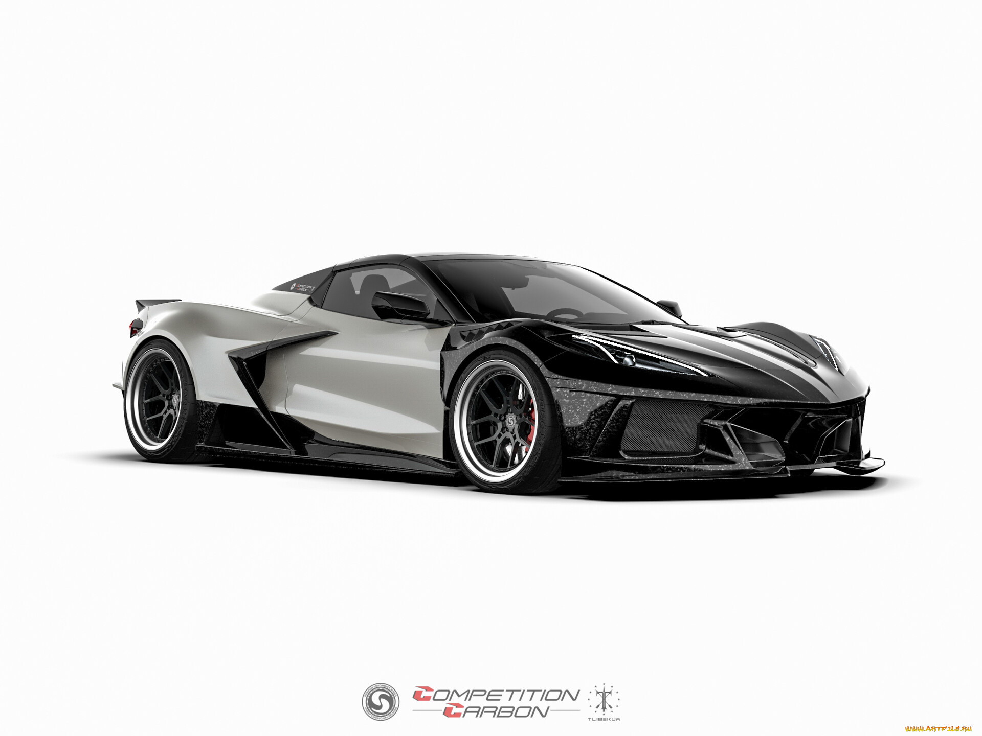 автомобили, 3д, chevrolet, corvette, c8, competition, carbon, stance