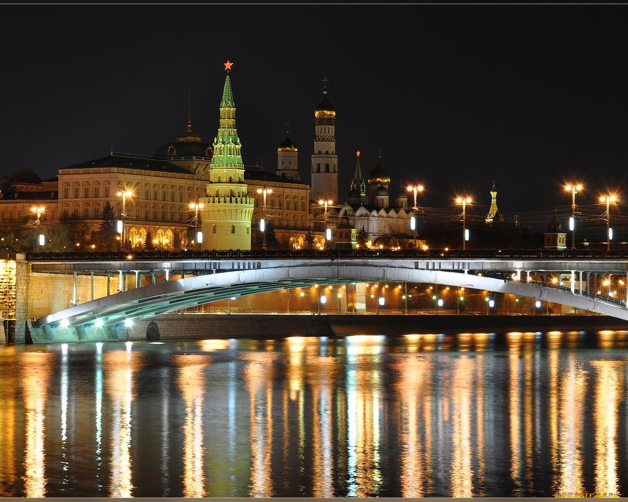ночная, столица, города, москва, россия