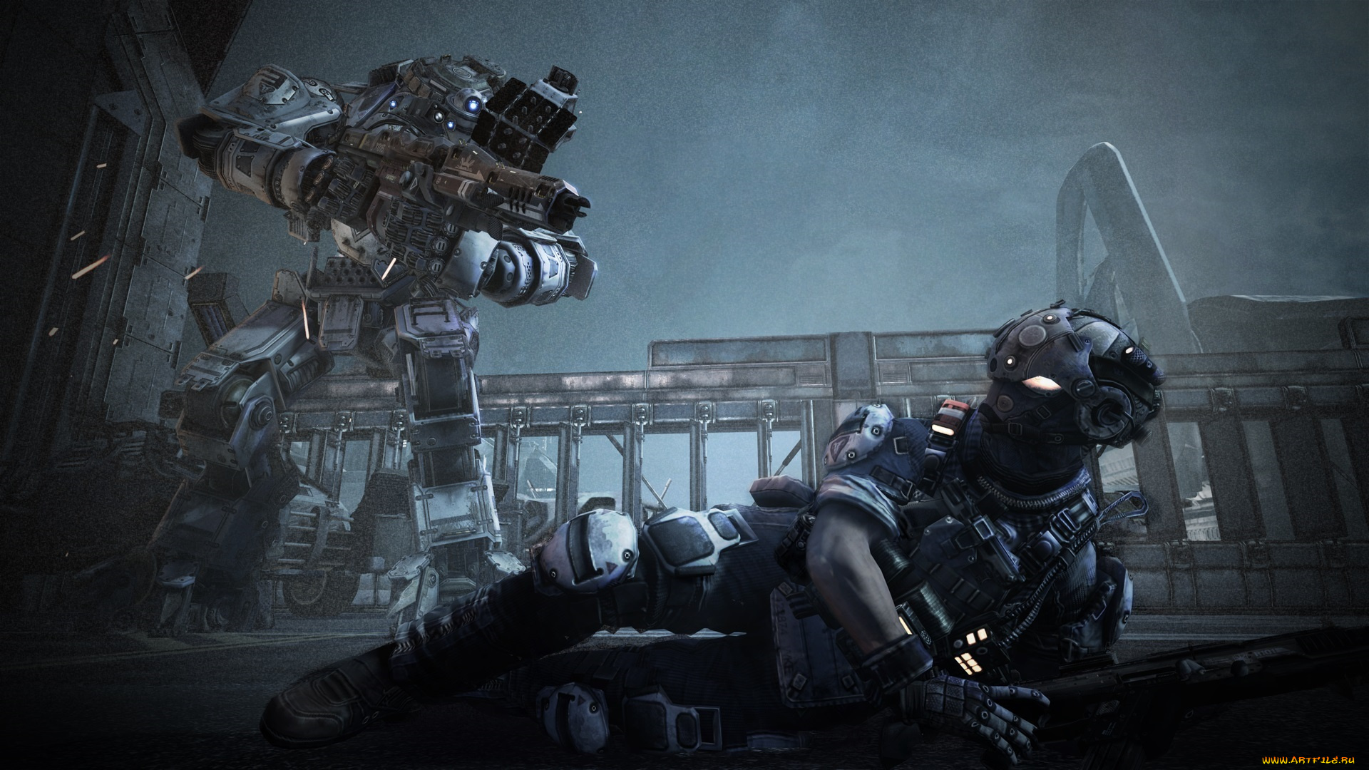 titanfall, видео, игры, ранение, солдат, робот
