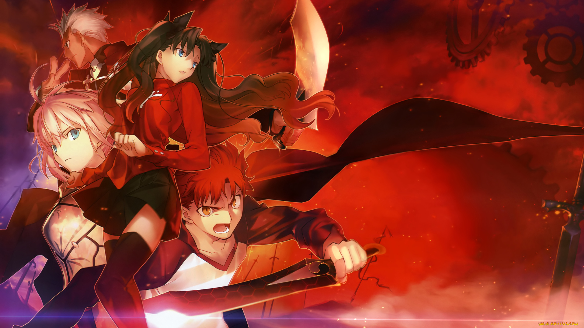 аниме, fate, stay, night, оружие, мечи, девушки, парни, персонажи, арт