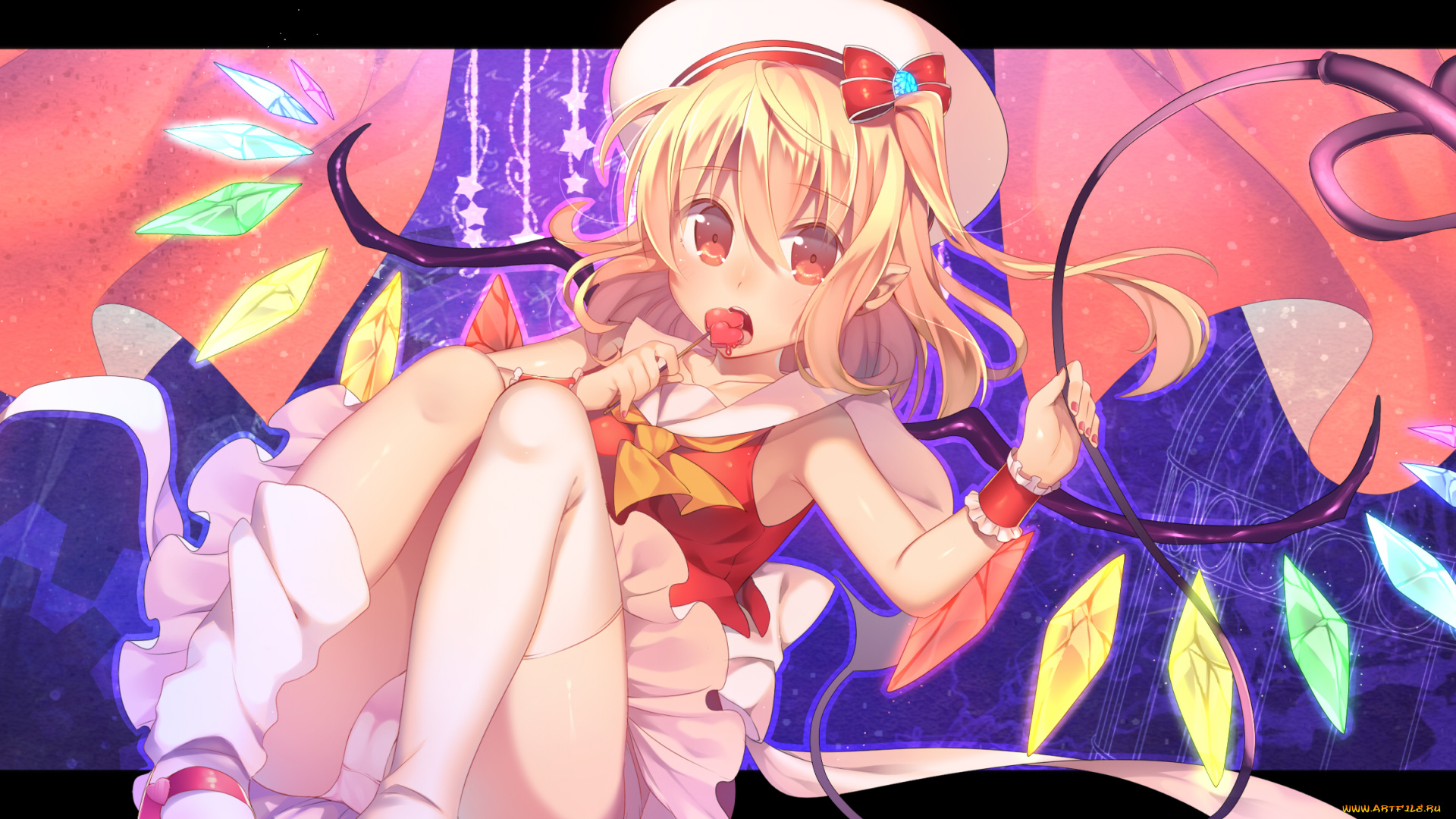 аниме, touhou, flandre, scarlet, сладости, девочка, арт, yuyu, niwashi