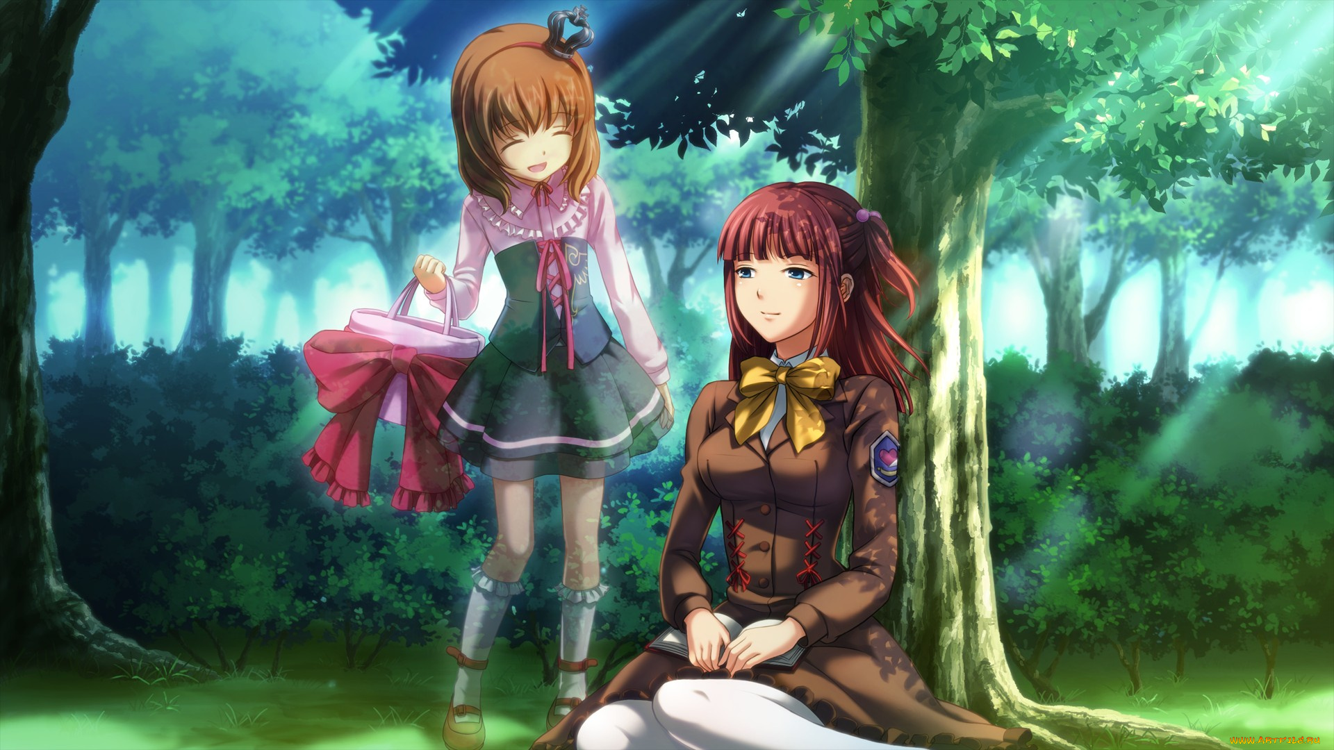 аниме, umineko, no, naku, koro, ni, ushiromiya, maria, деревья, лес, девочка, девушка, ange, umineko, no, naku, koro, ni