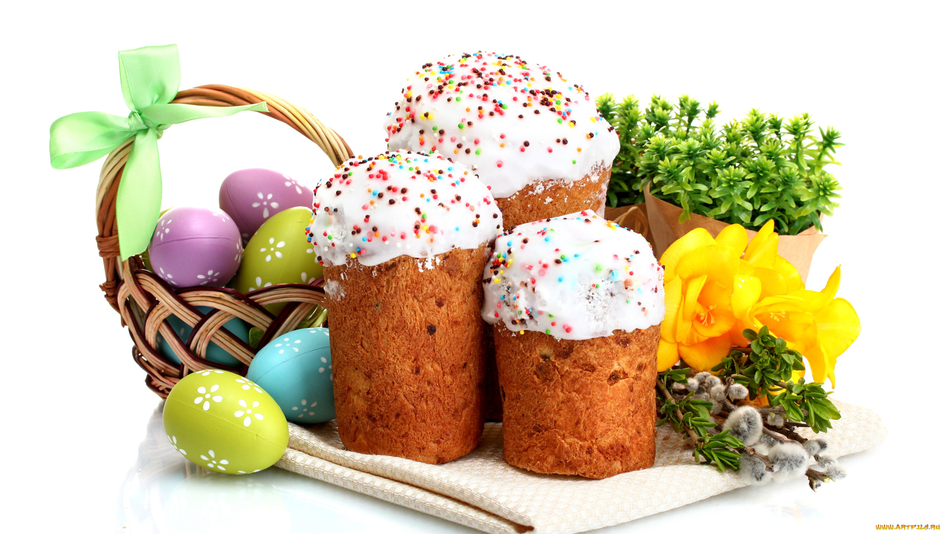 праздничные, пасха, яйца, кулич, blessed, holiday, cake, easter, eggs, flowers, весна, цветы