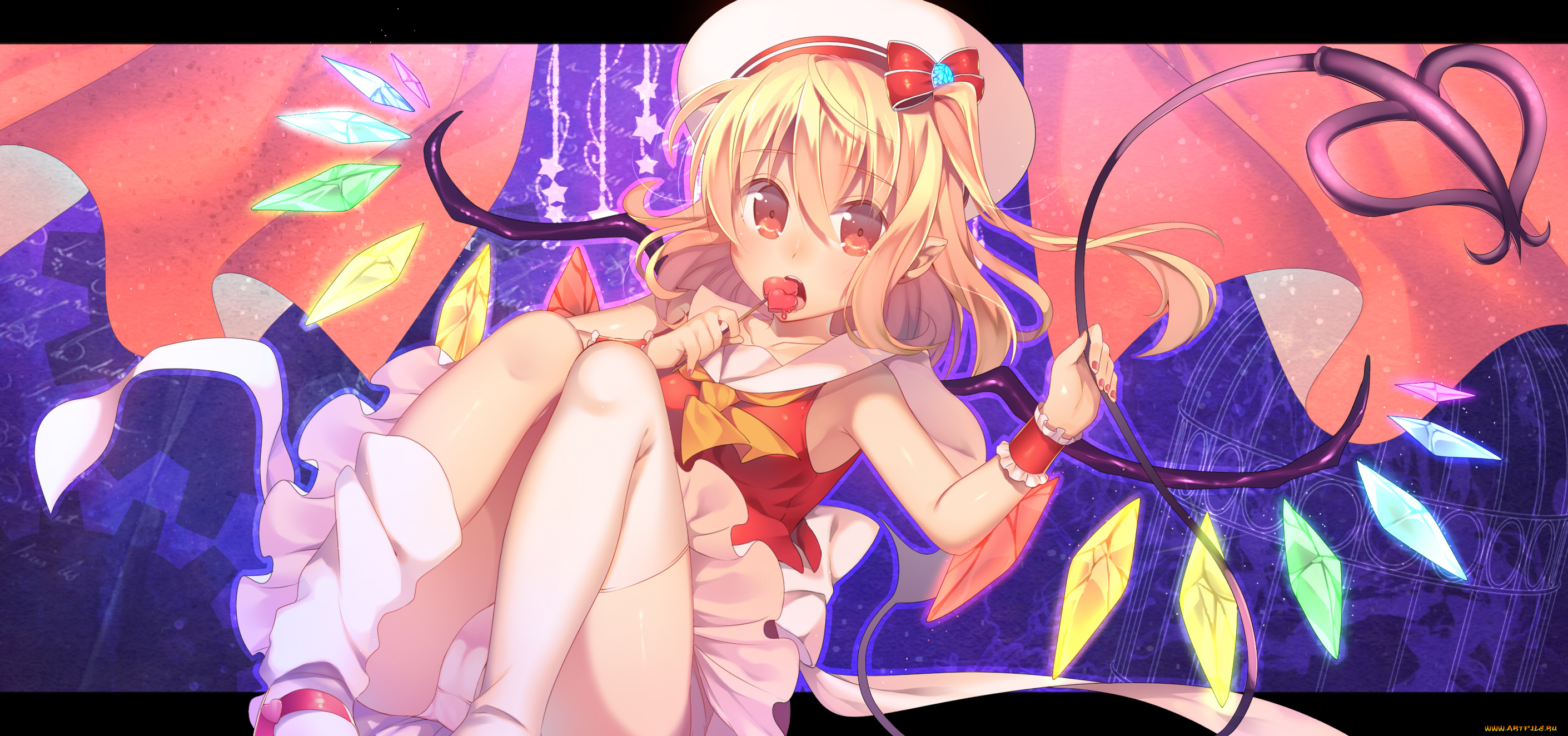 аниме, touhou, flandre, scarlet, сладости, девочка, арт, yuyu, niwashi