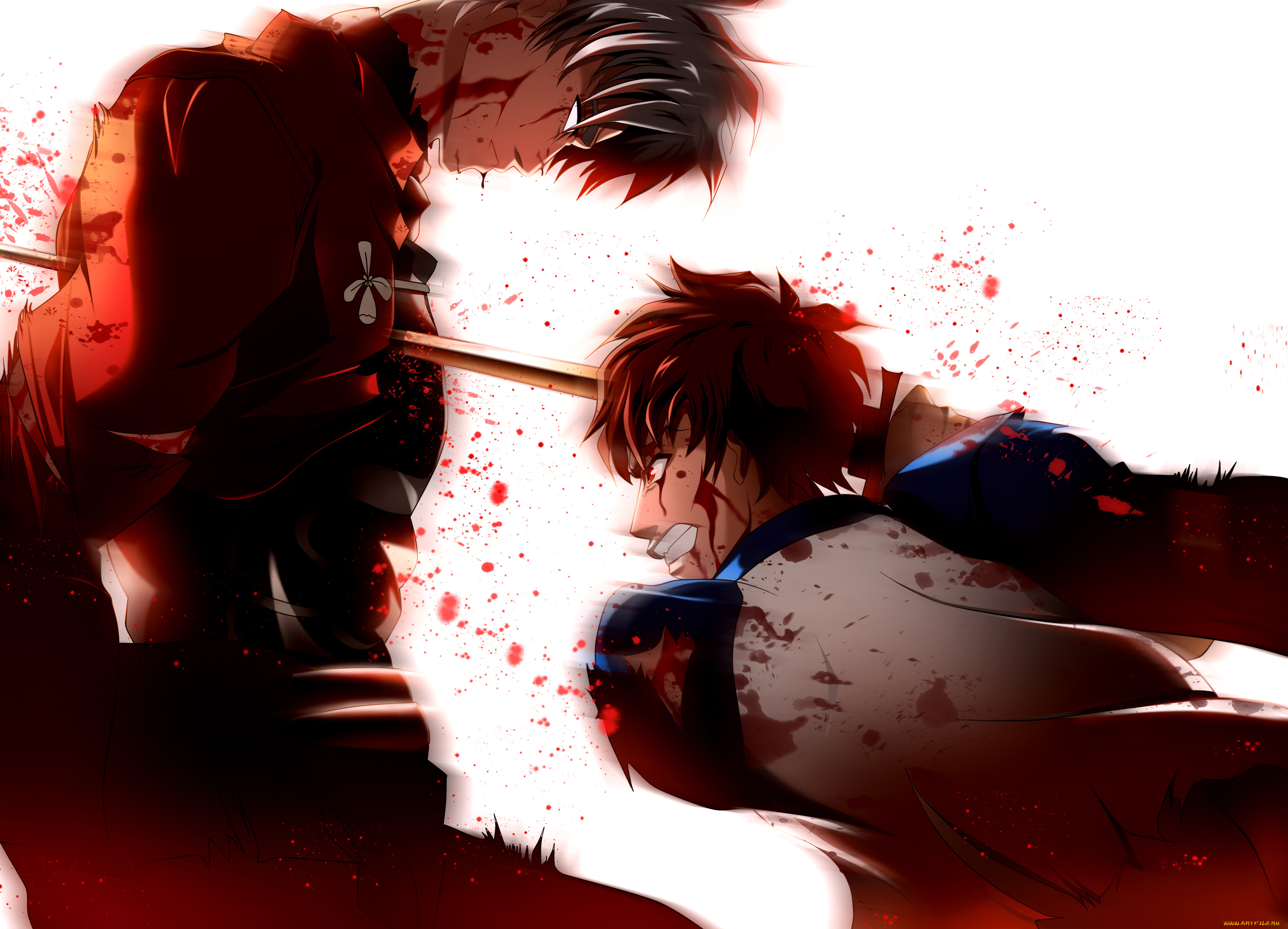аниме, fate, stay, night, кровь, парни, skyt2, меч, ранение, emiya, shirou, archer, stay, night
