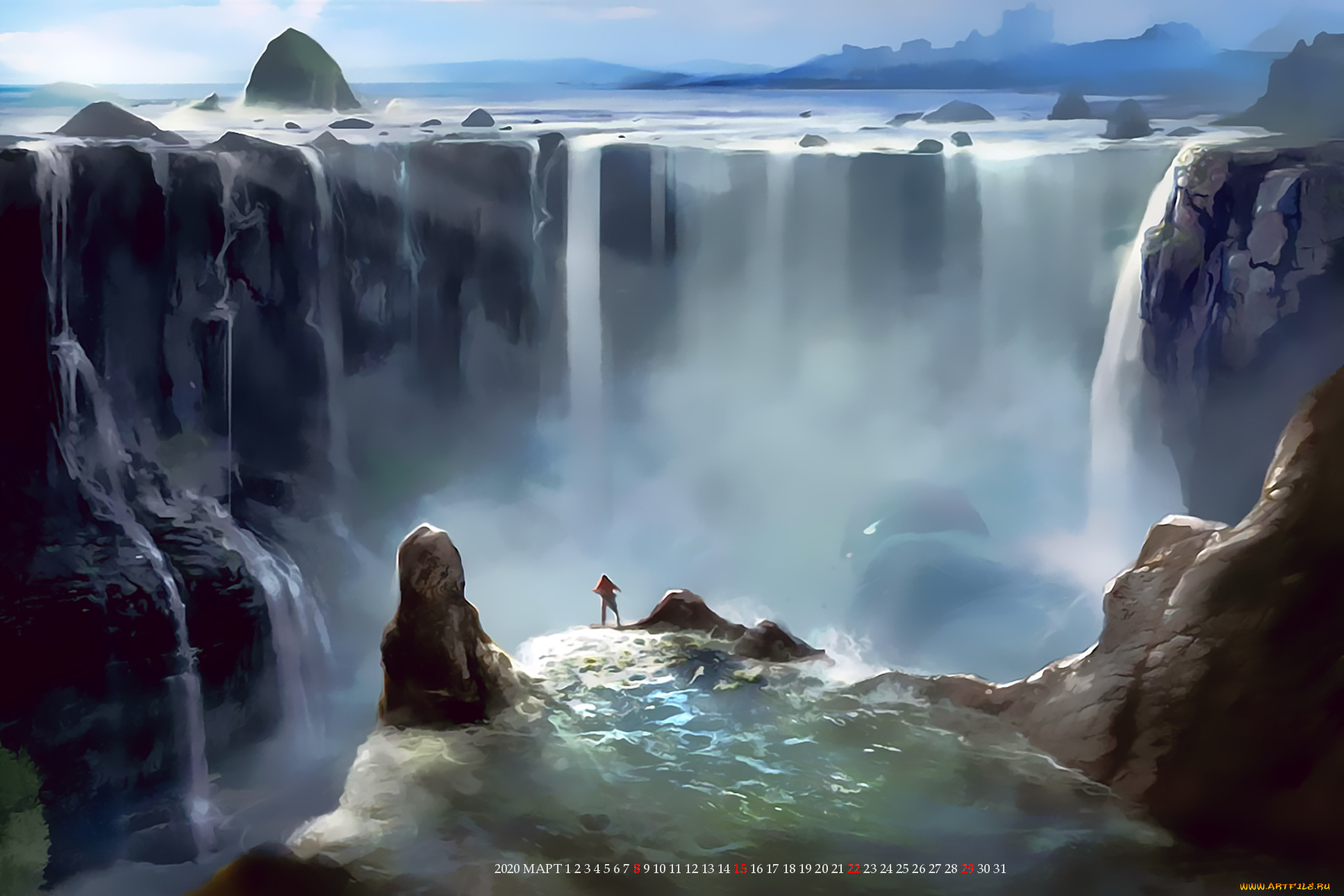 календари, фэнтези, водопад, вода, природа, calendar, 2020