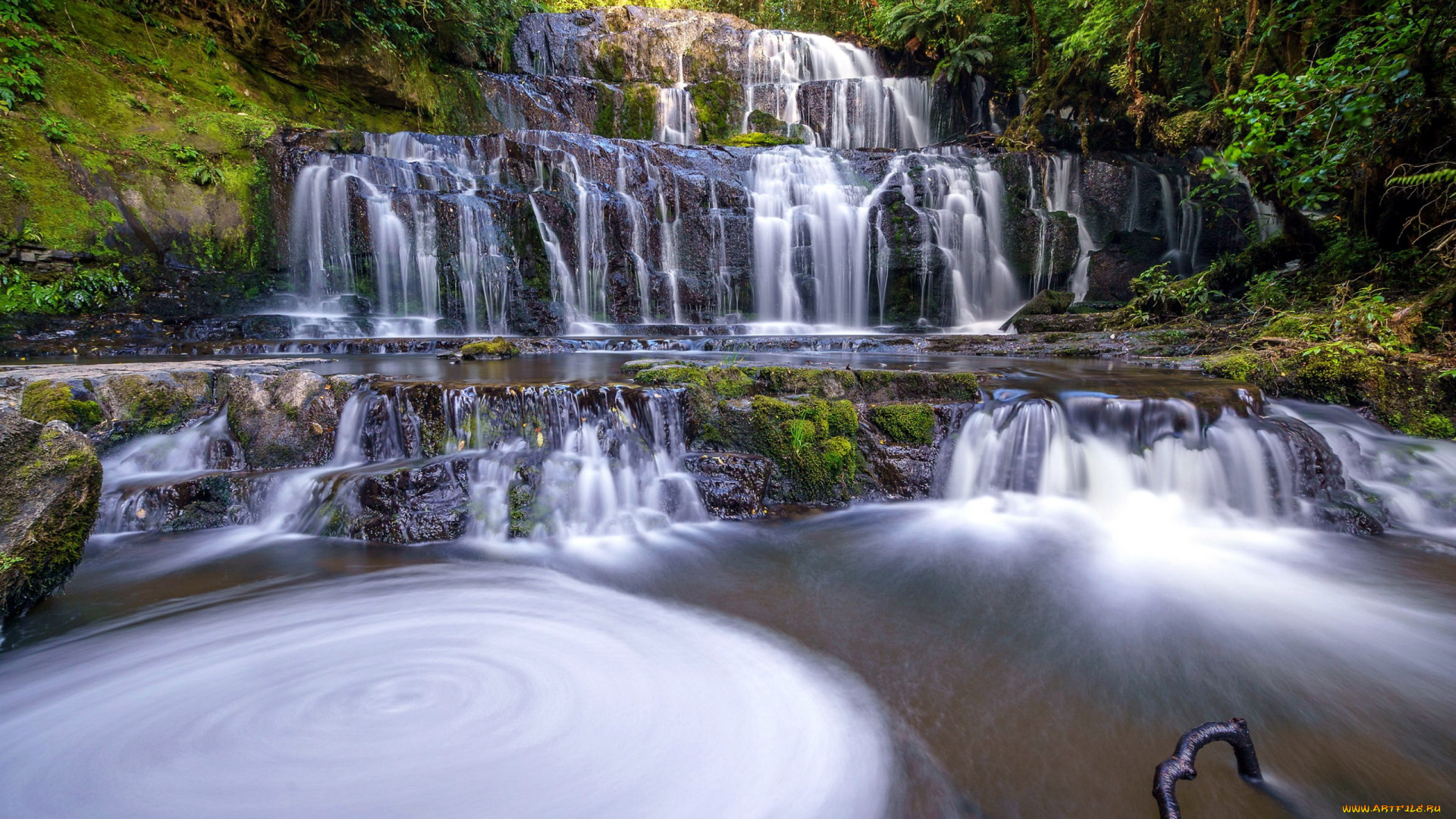 purakaunui, waterfall, new, zealand, природа, молния, , гроза, purakaunui, waterfall, new, zealand