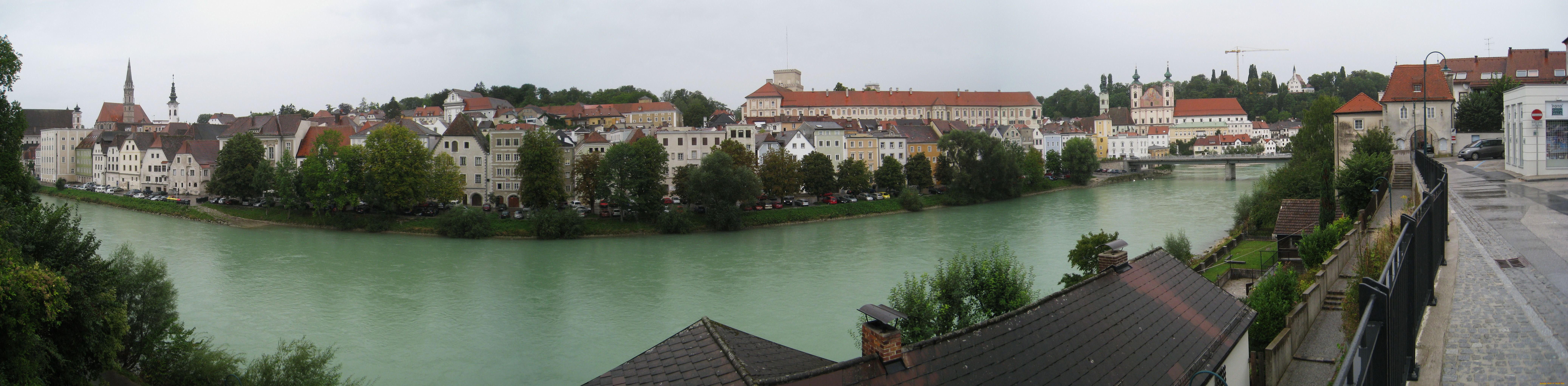 steyr, austria, города, панорамы, набережная, река, здания, деревья