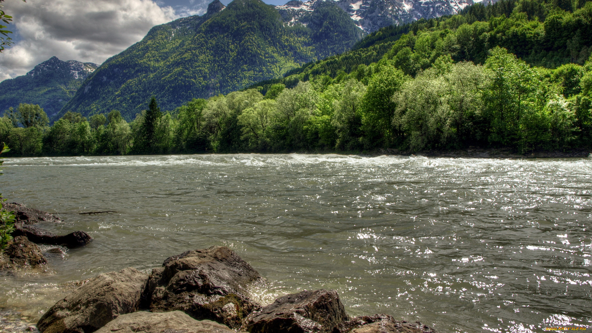 река, salzach, австрия, природа, реки, озера, берег