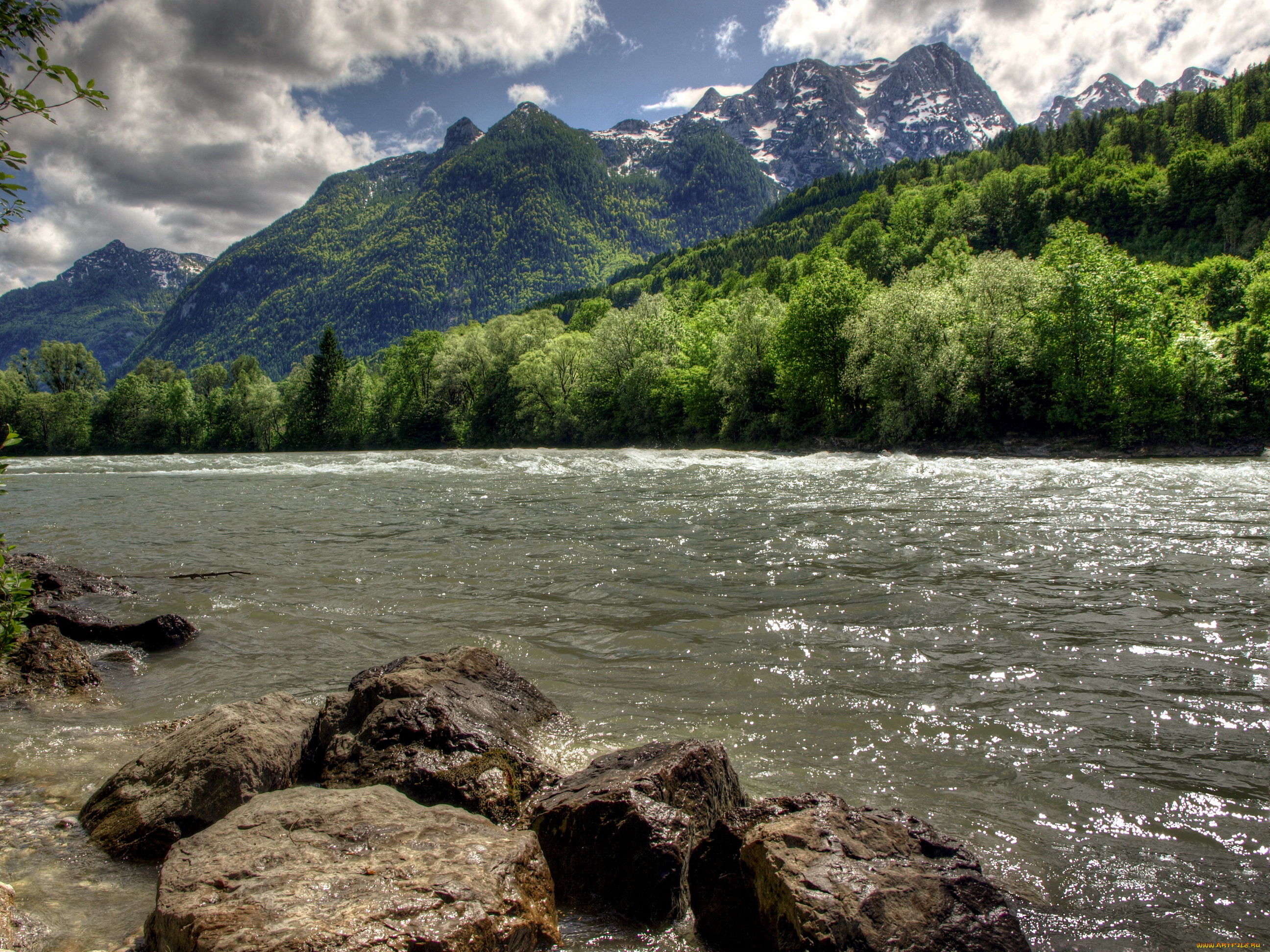 река, salzach, австрия, природа, реки, озера, берег