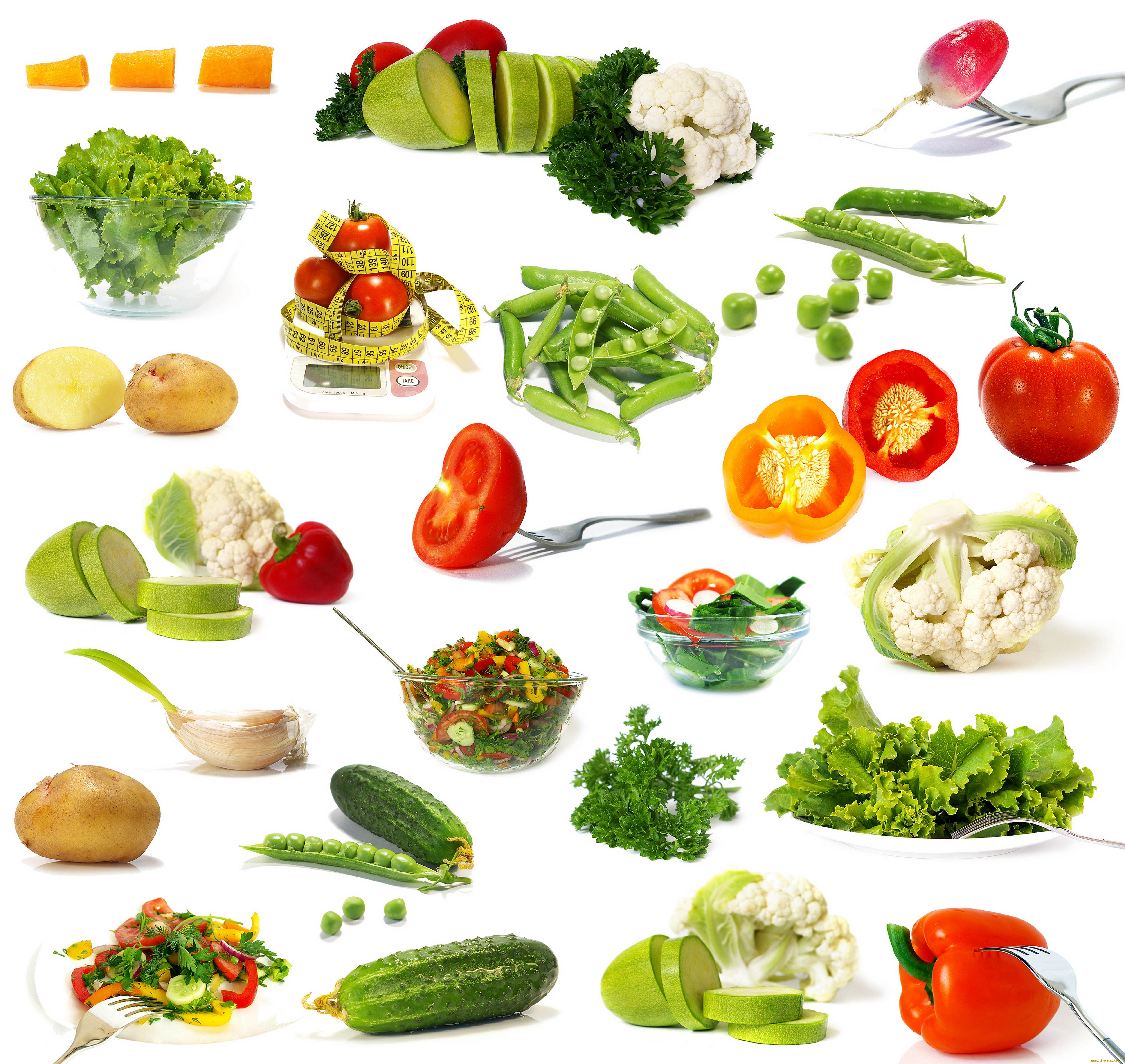 еда, овощи, коллаж, зелень, белый, фон, диета, редиска, салат, огурец, огурцы, томаты