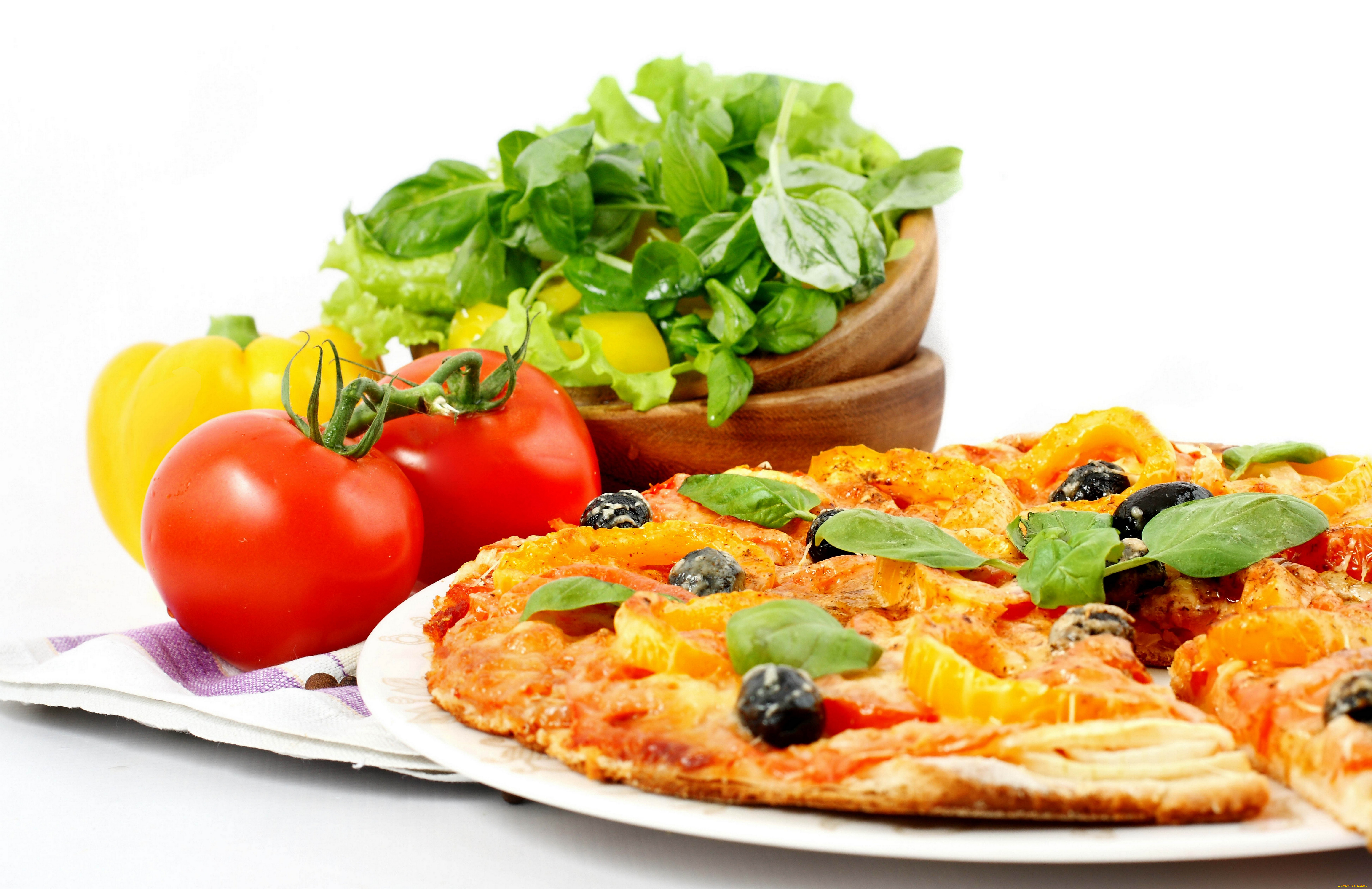 еда, пицца, белый, фон, овощи, помидоры, зелень, томаты
