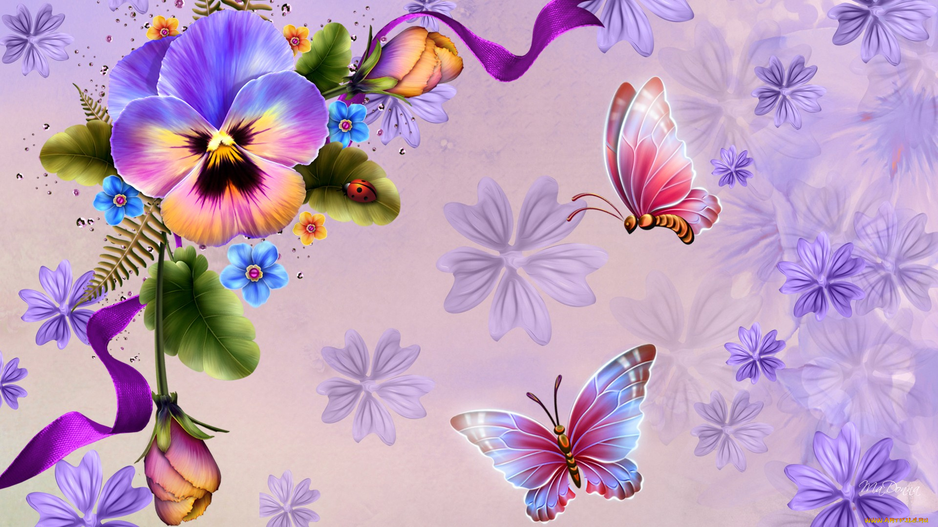 графика бабочки цветы вода graphics butterfly flowers water загрузить