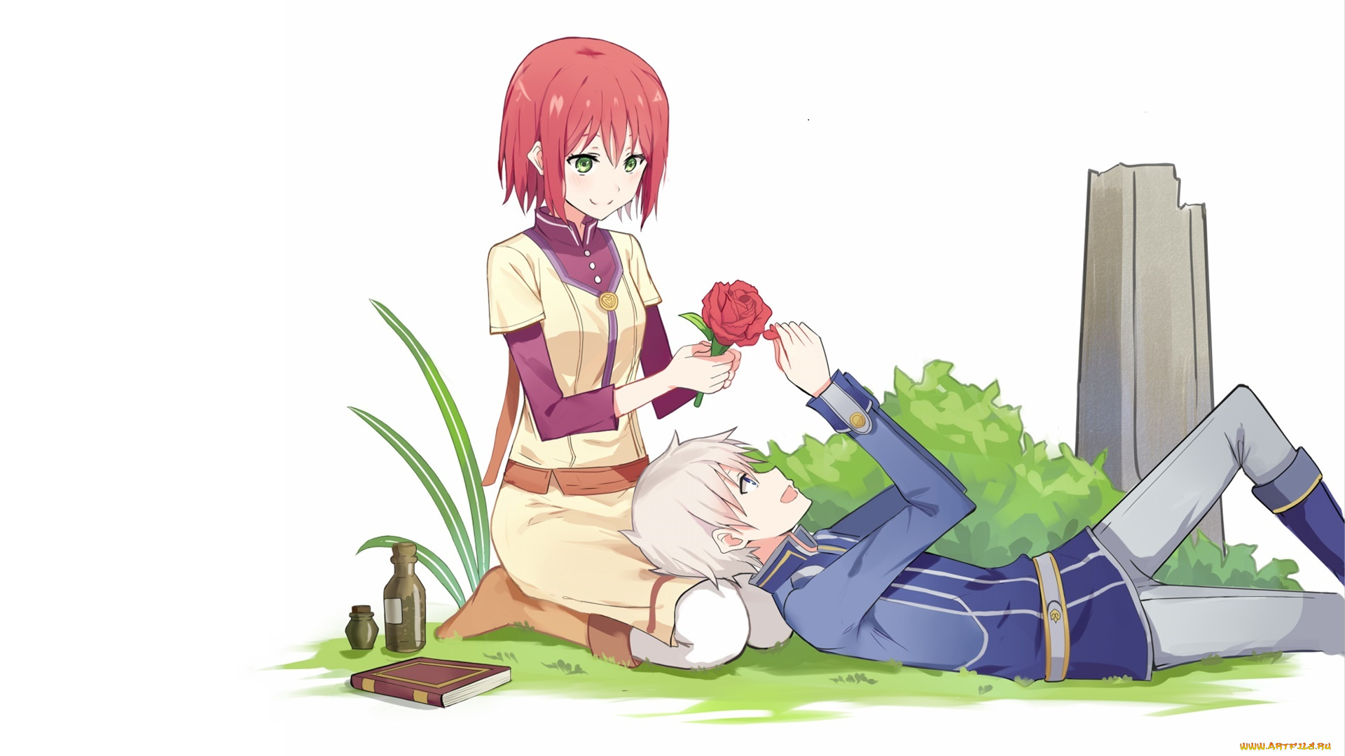 akagami, no, shirayuki-hime, аниме, akagami, no, shirayukihime, фон, взгляд, девушка, парень