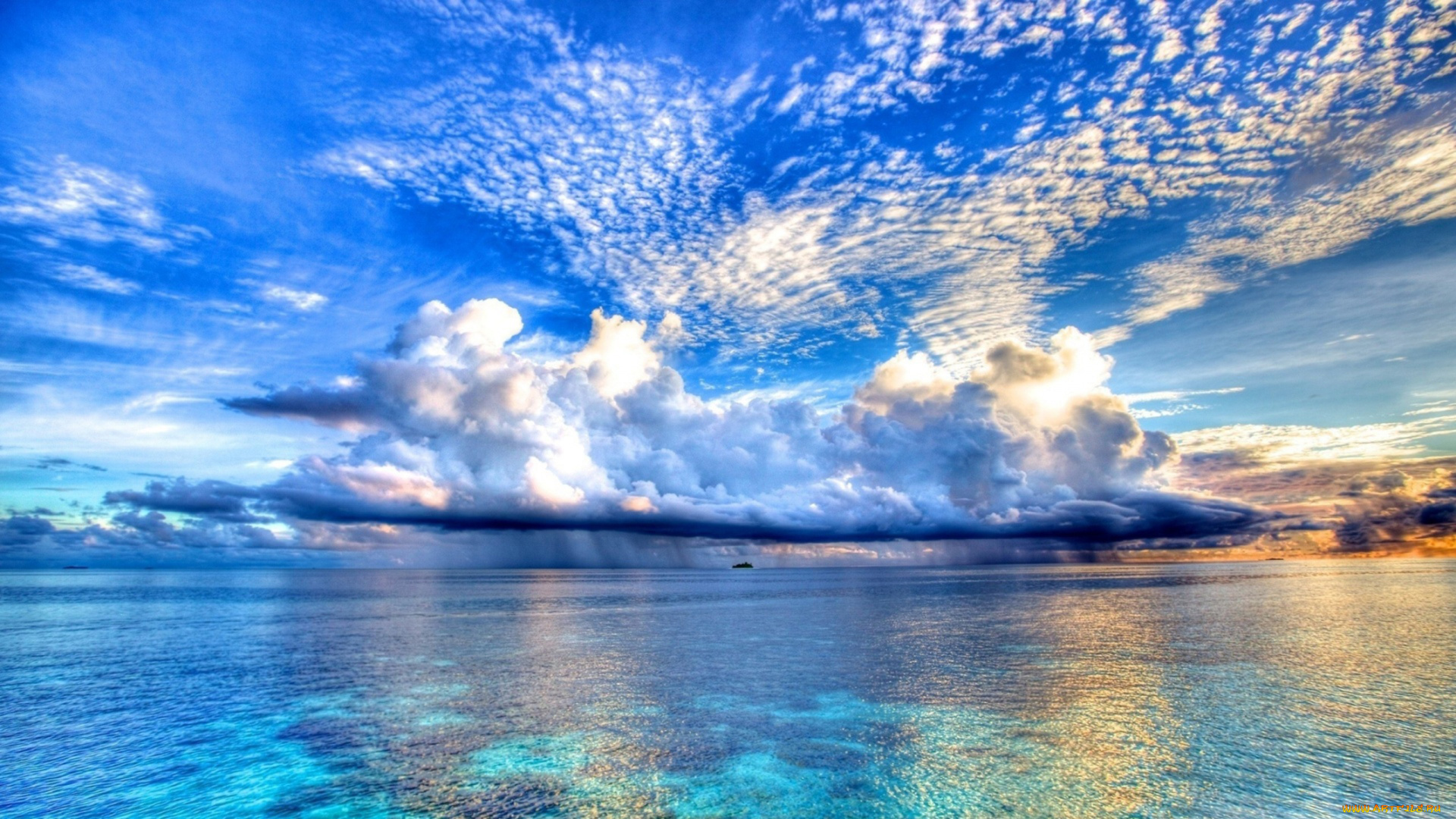 природа, моря, океаны, пейзаж, облака, отражение, море, вода