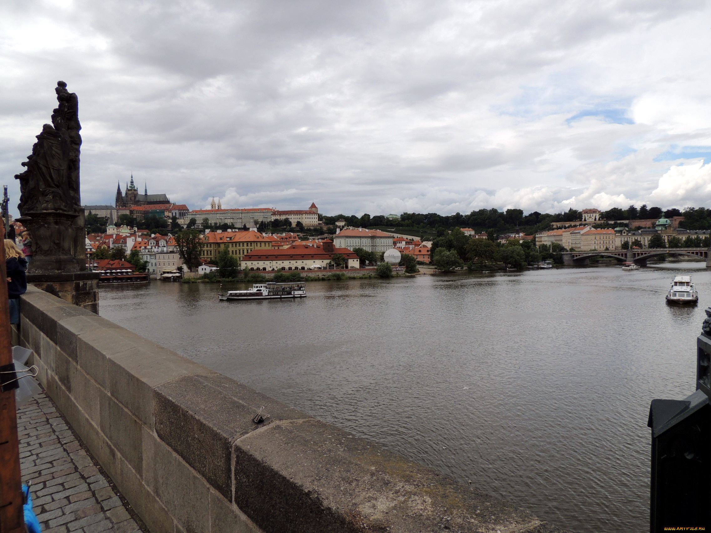 города, прага, , Чехия, мост, река, теплоходы