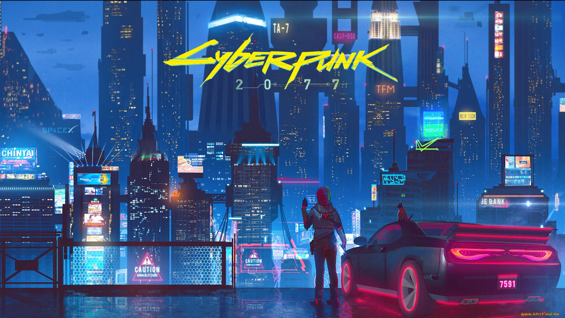 видео, игры, cyberpunk, 2077, cyberpunk, 2077, девушка, машина, город, огни, ночь