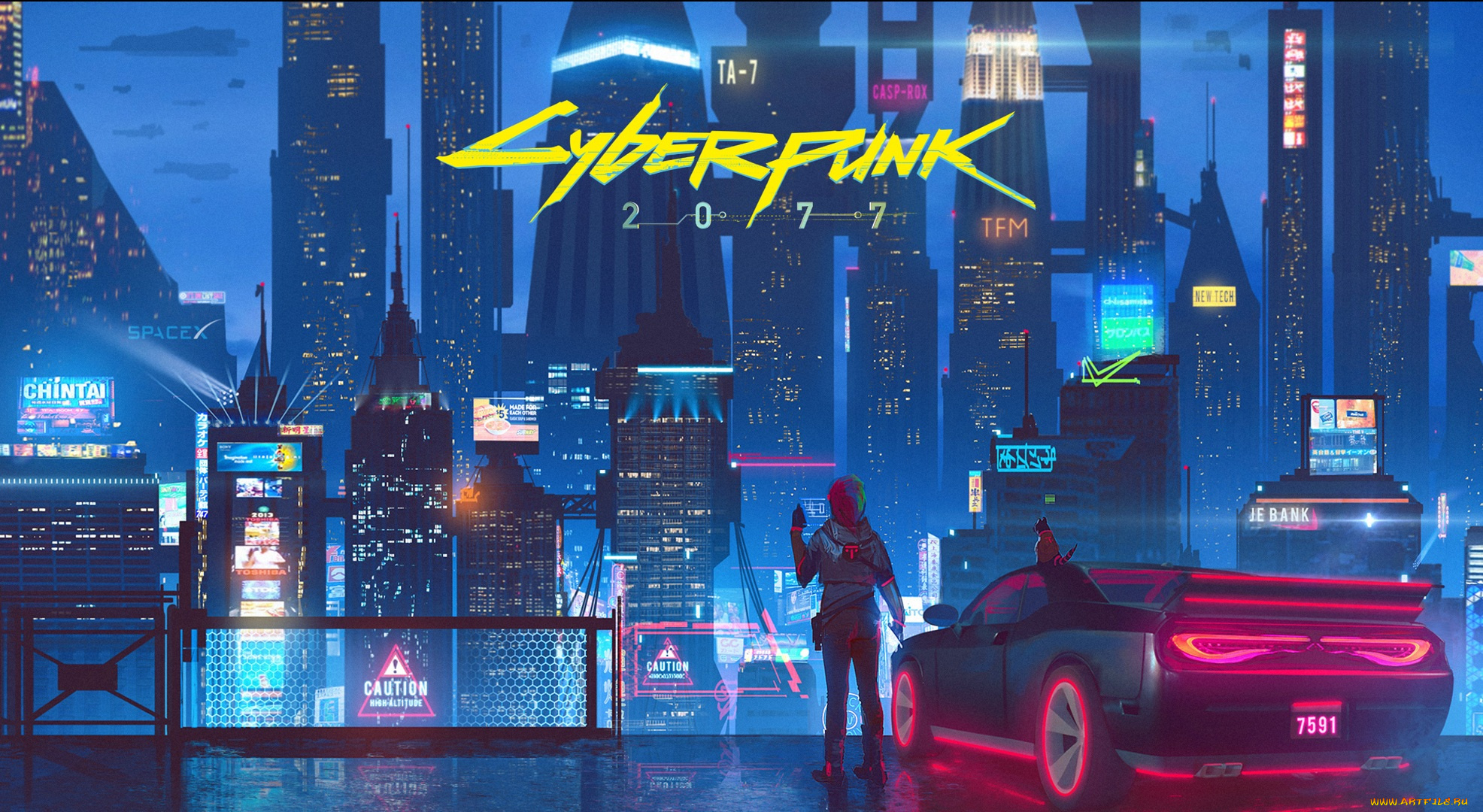 видео, игры, cyberpunk, 2077, cyberpunk, 2077, девушка, машина, город, огни, ночь