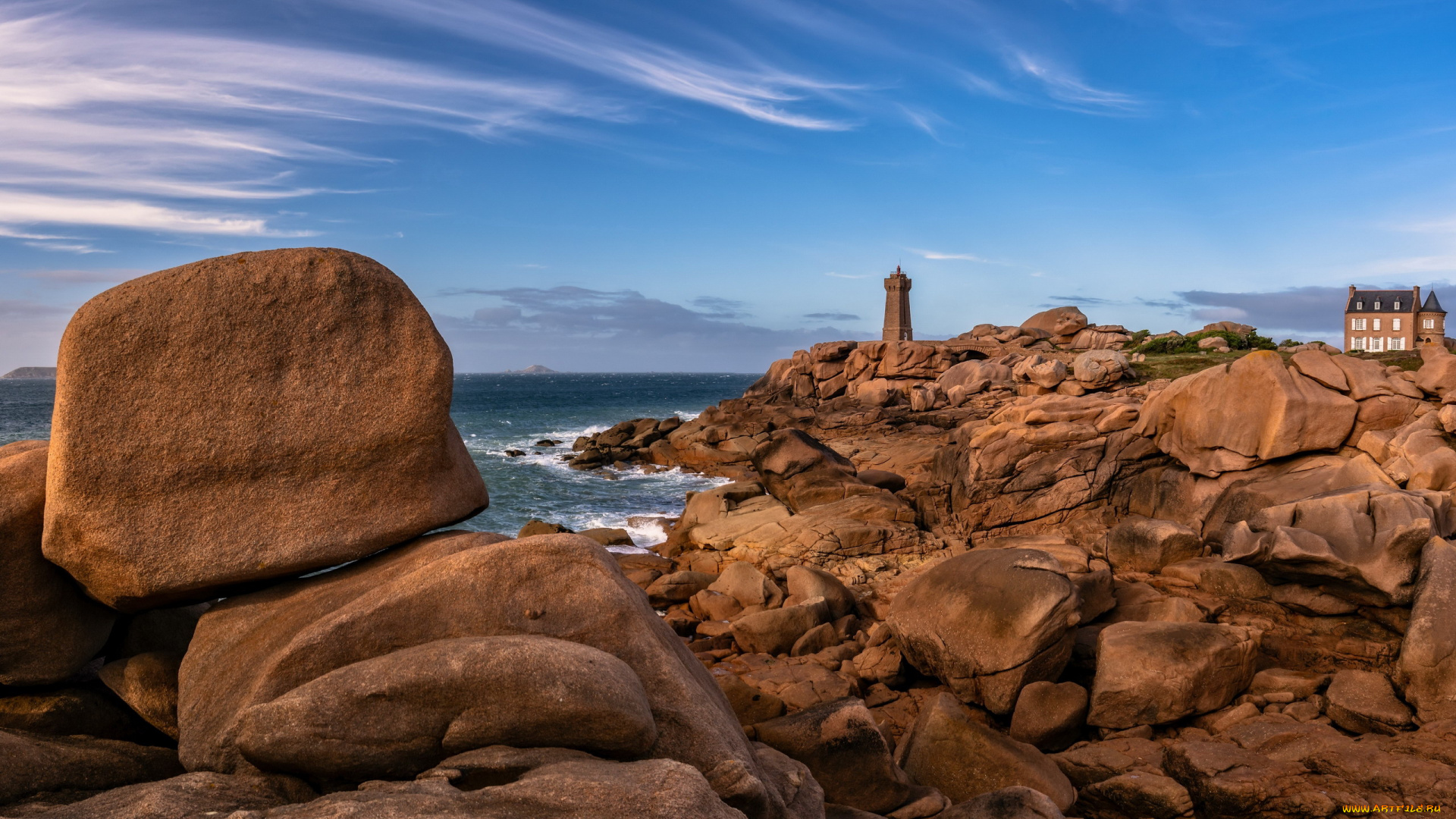 ploumanach, lighthouse, france, природа, маяки, ploumanach, lighthouse