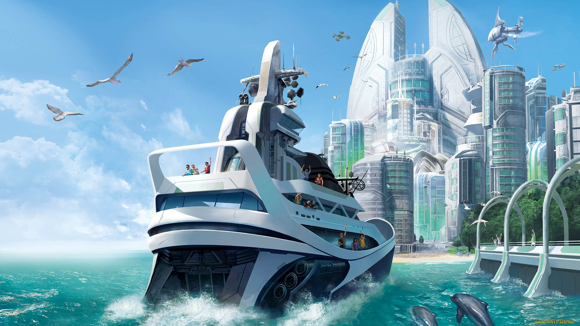 anno, 2070, видео, игры, яхта, город, дельфины