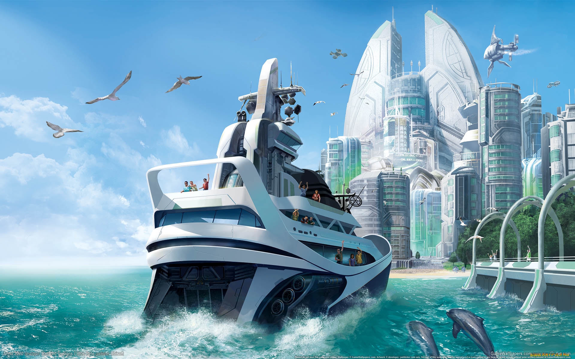anno, 2070, видео, игры, яхта, город, дельфины