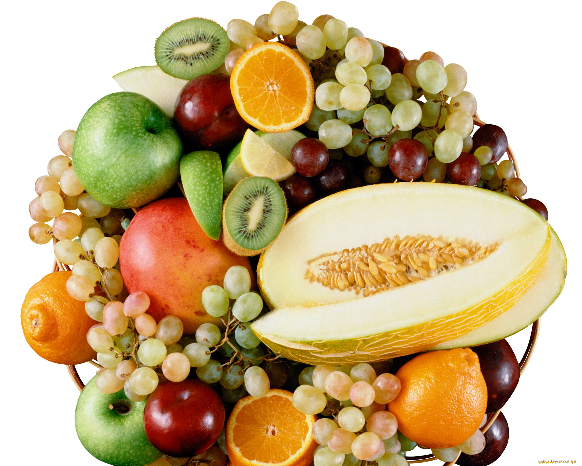 еда, фрукты, ягоды, виноград, киви, яблоко, апельсин
