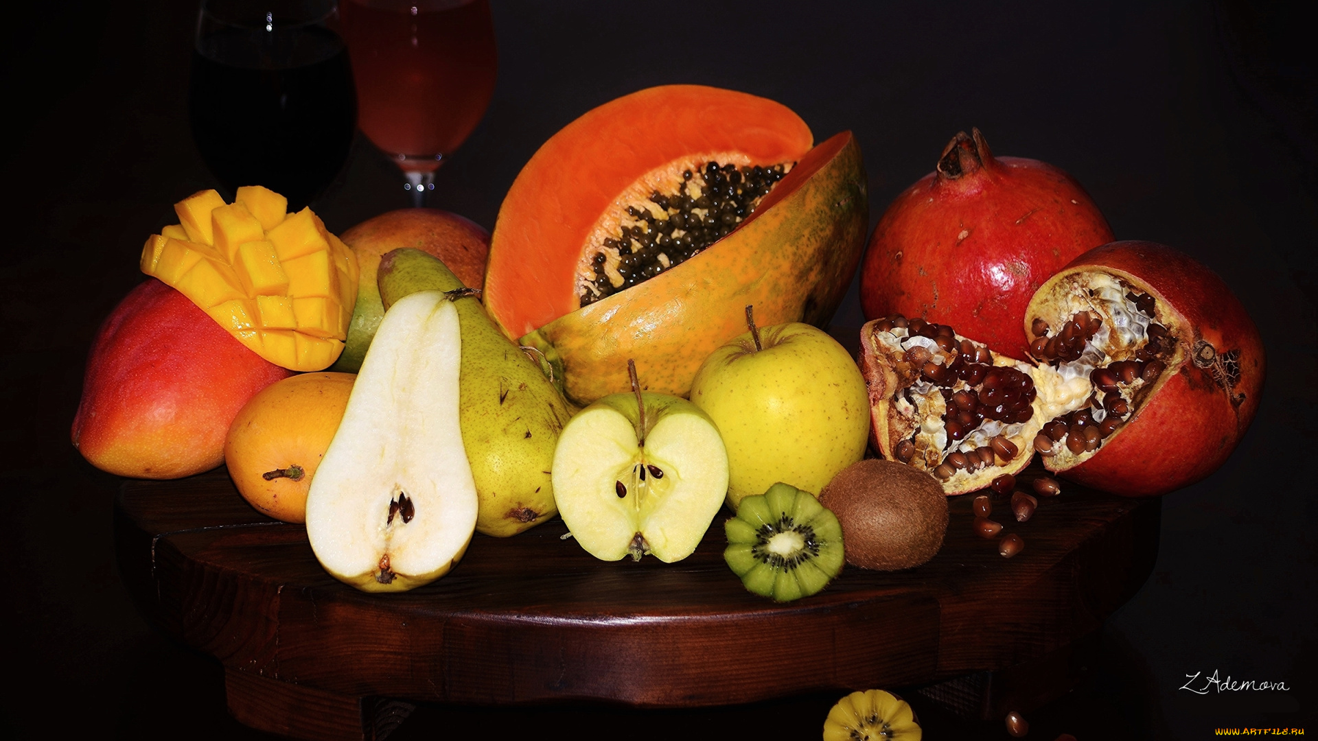 еда, фрукты, , ягоды, папайя, груши, киви, гранат, сок, манго, яблоко