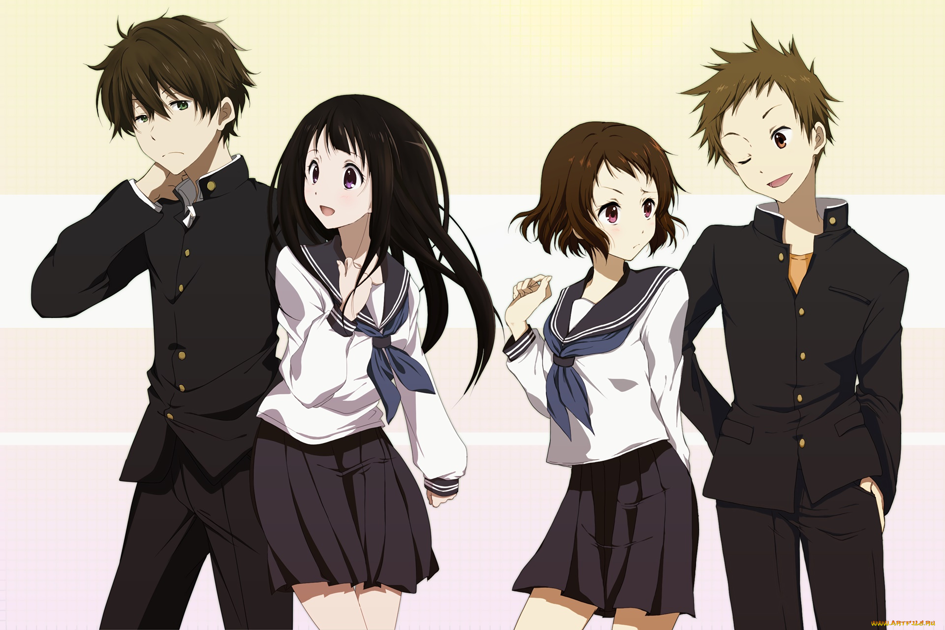 аниме, hyouka, фон, взгляд, девушки, парни