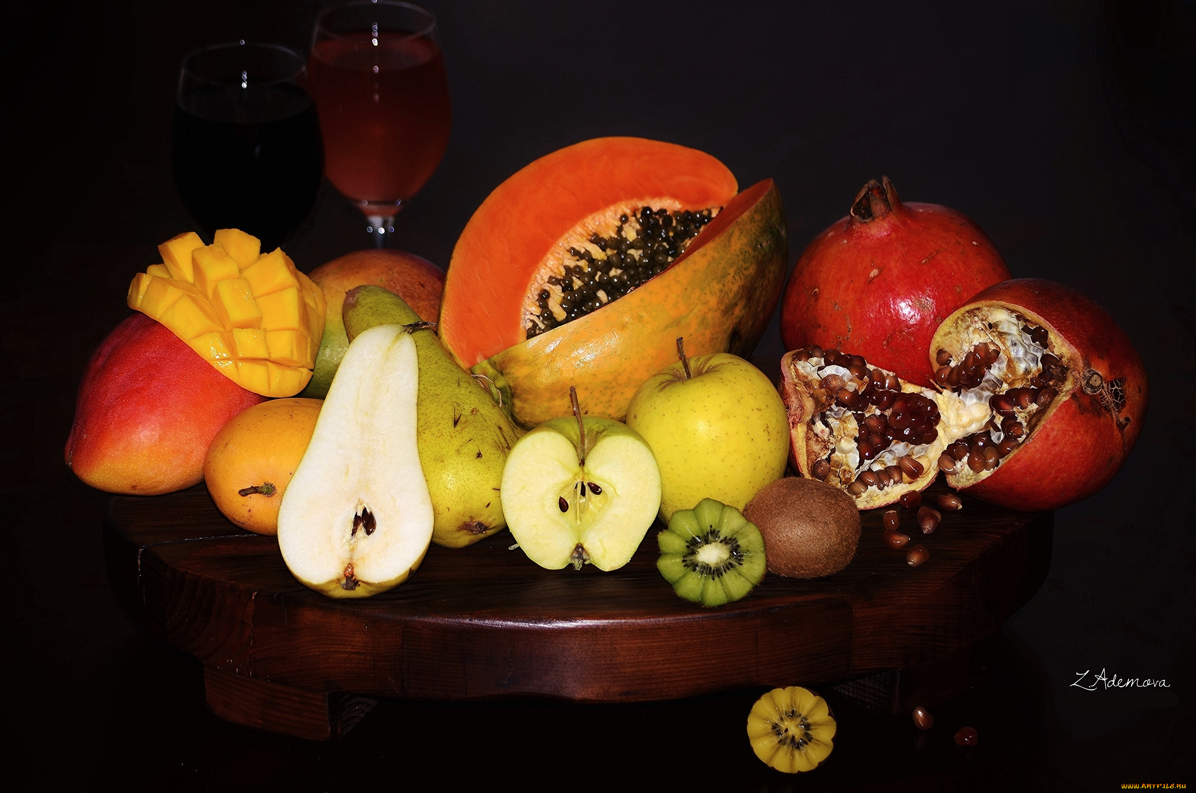 еда, фрукты, , ягоды, папайя, груши, киви, гранат, сок, манго, яблоко