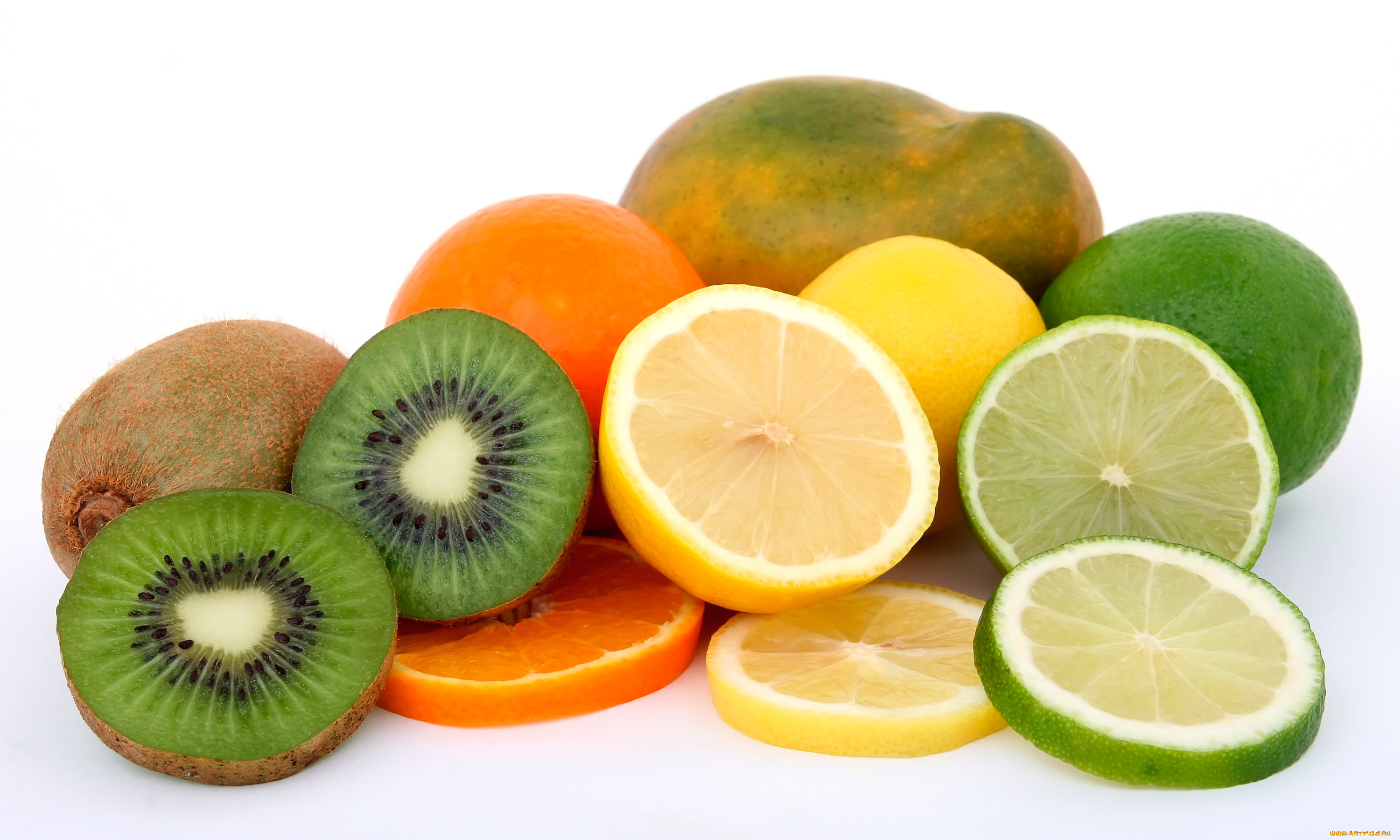 еда, цитрусы, фрукты, киви, апельсин, лимон, лайм, манго
