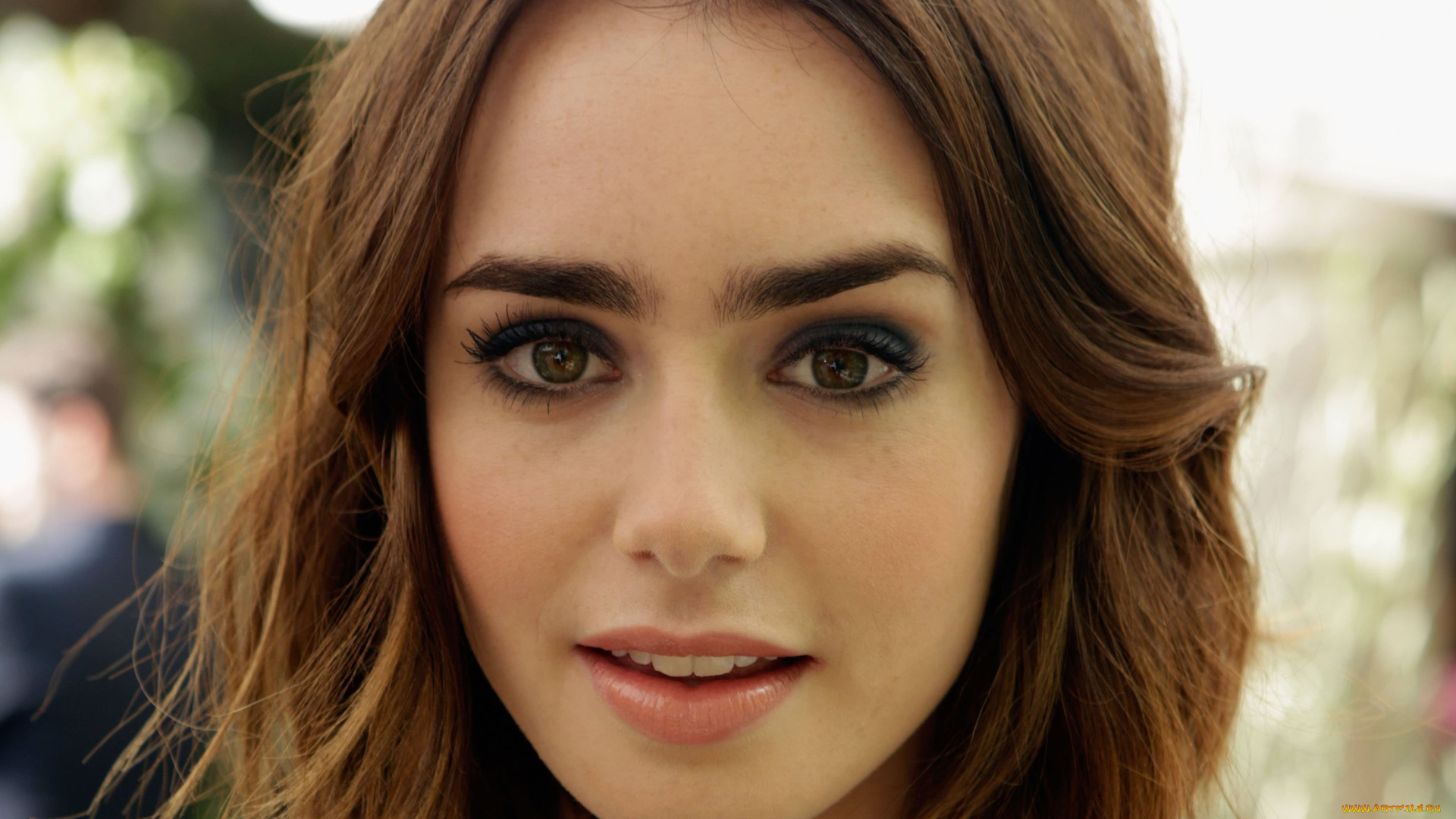 девушки, lily, collins, лицо, актриса, улыбка