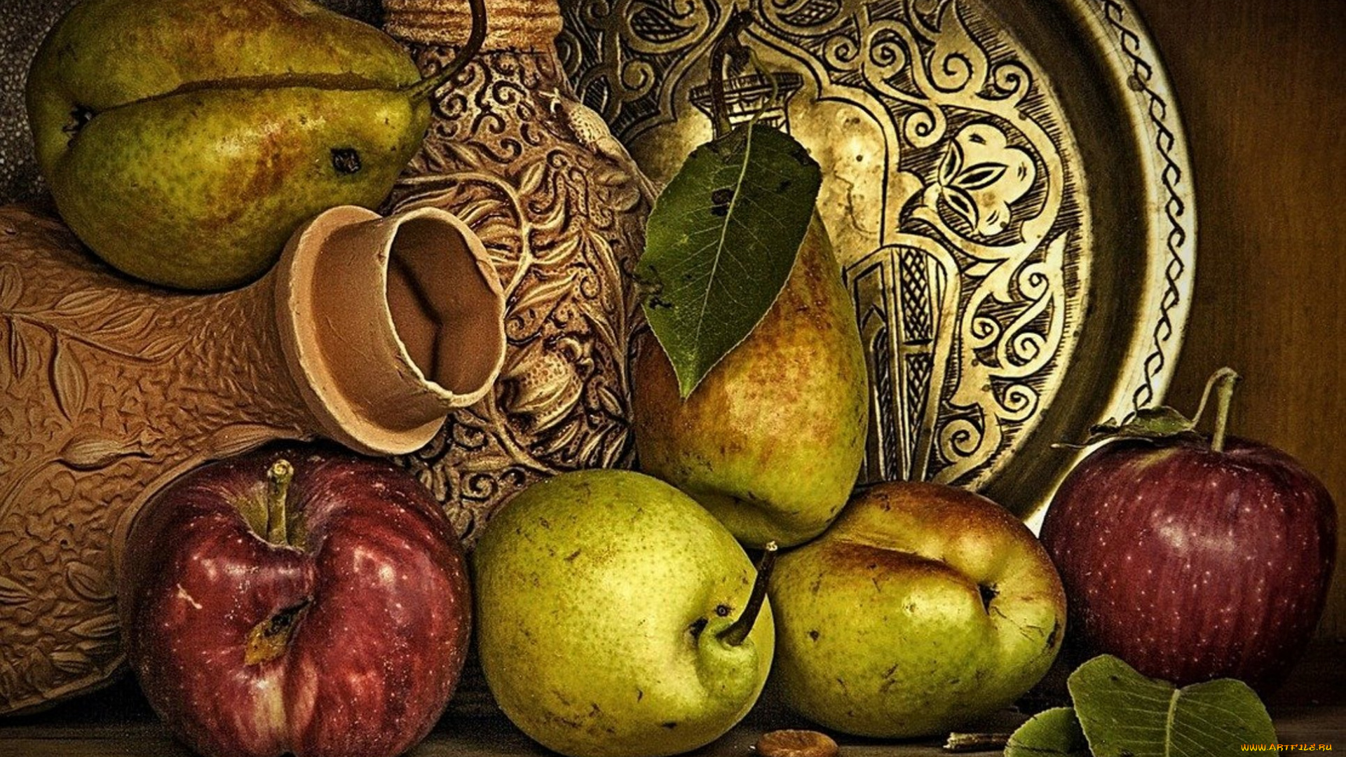 еда, натюрморт, груши, яблоки
