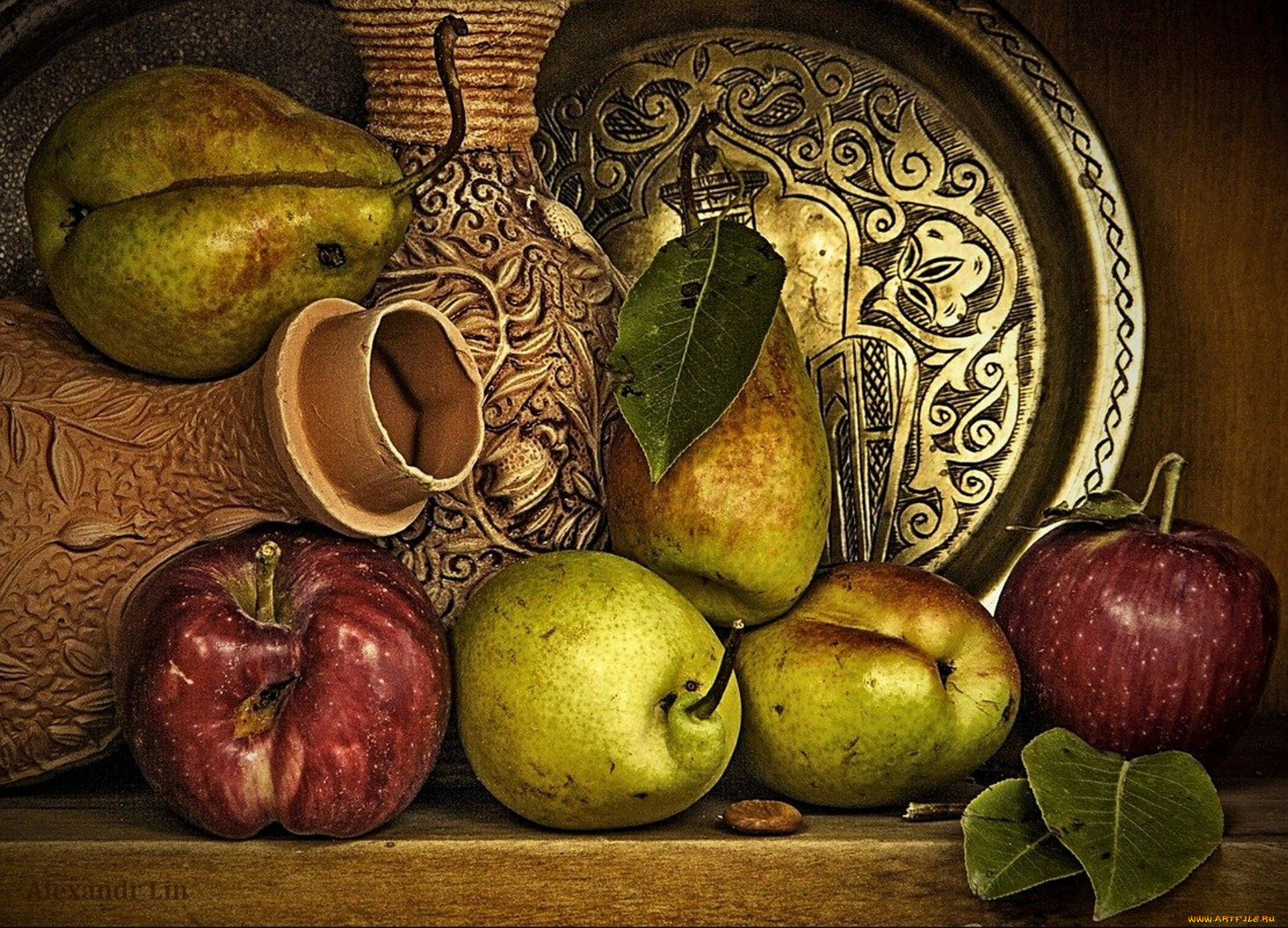 еда, натюрморт, груши, яблоки
