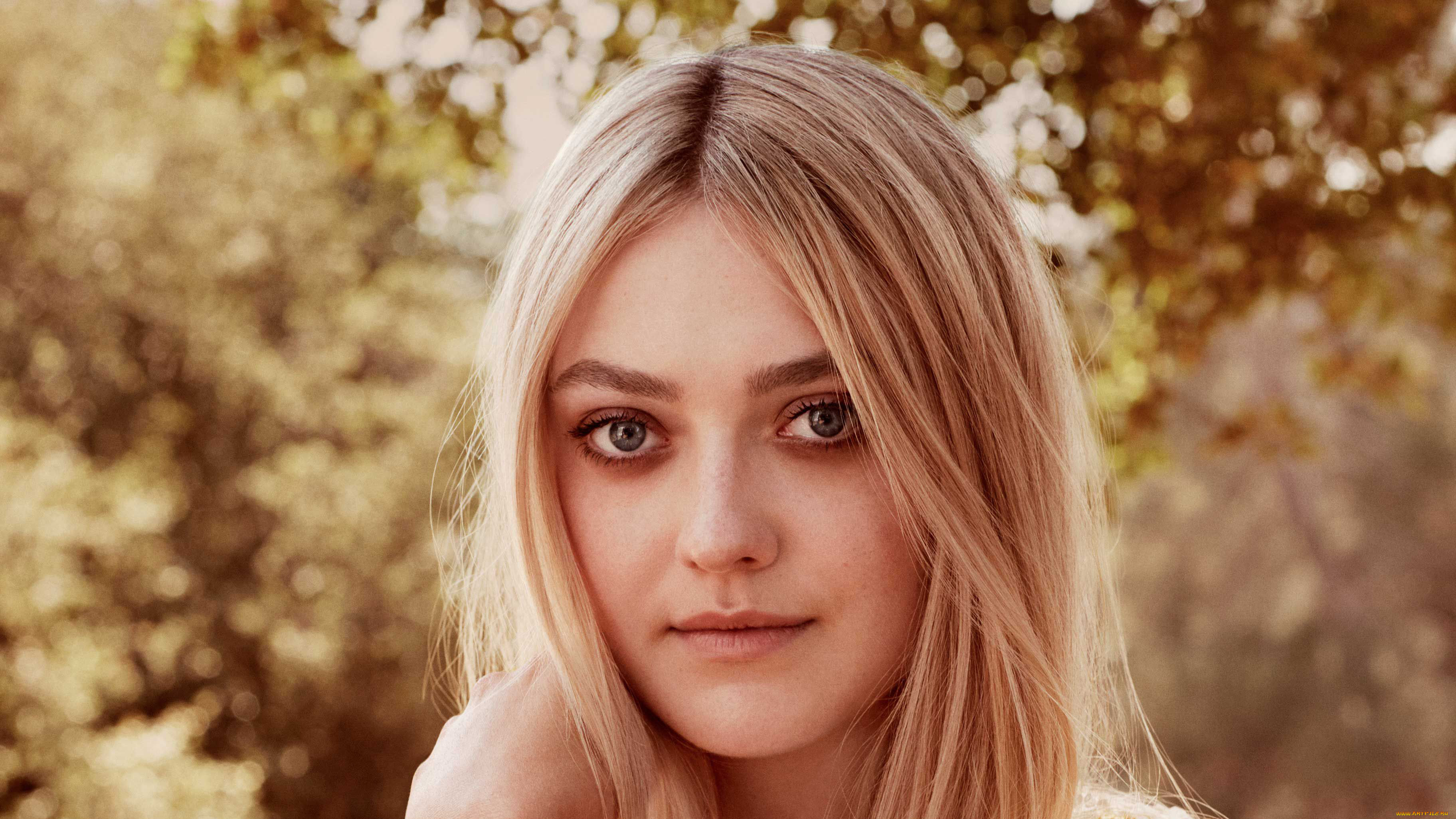 девушки, dakota, fanning, лицо, блондинка, актриса