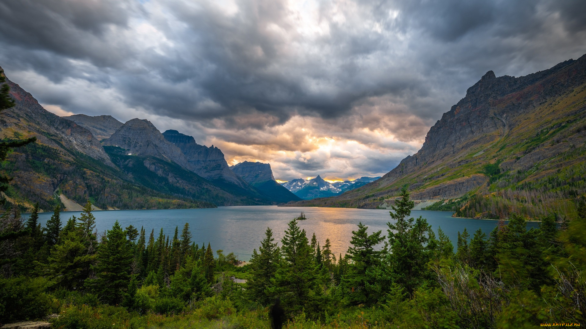 saint, mary, lake, montana, природа, реки, озера, saint, mary, lake