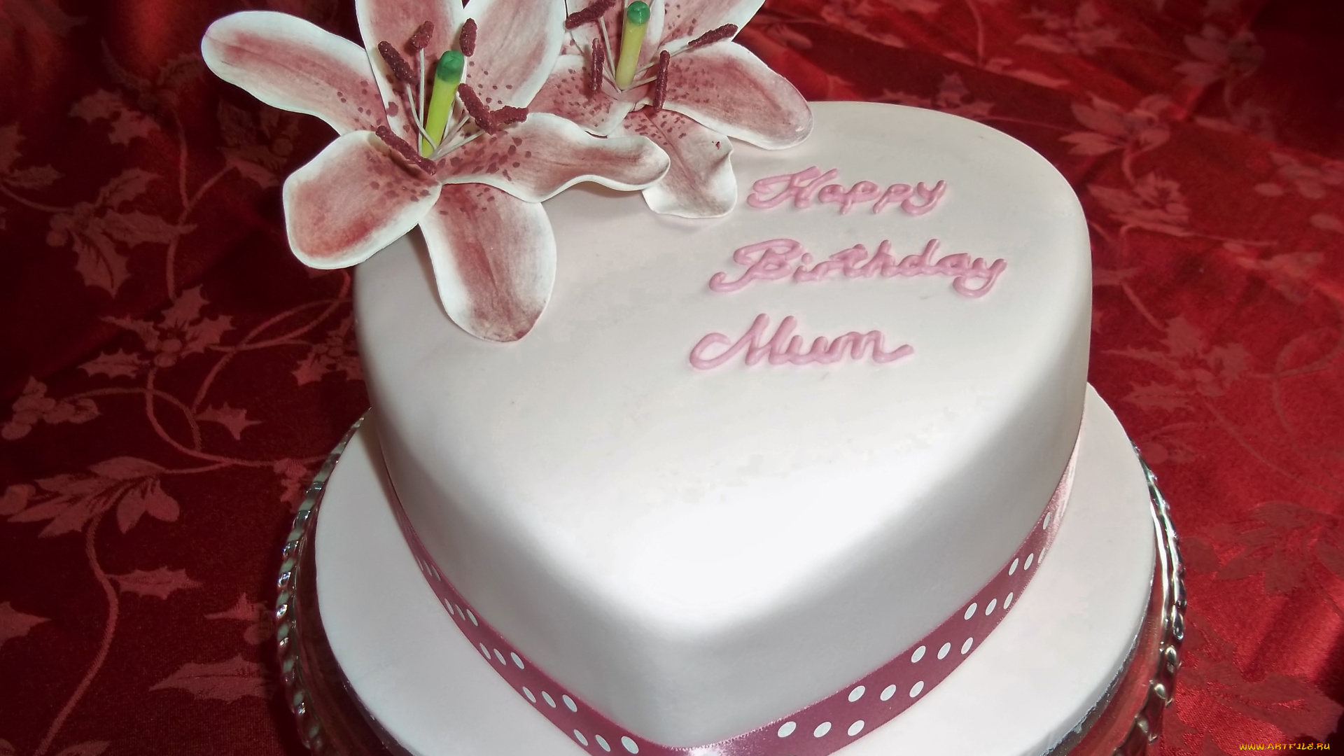 праздничные, день, рождения, торт, лилии