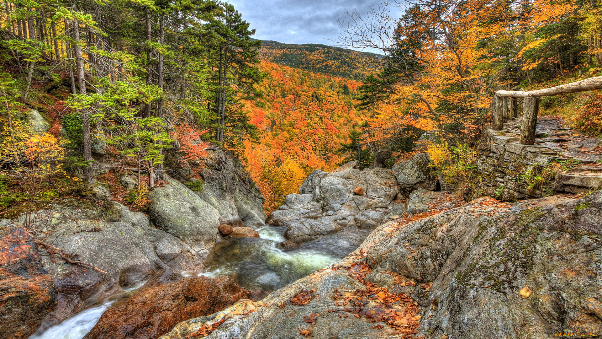 glen, ellis, falls, new, hampshire, us, природа, реки, озера, водопад, горы