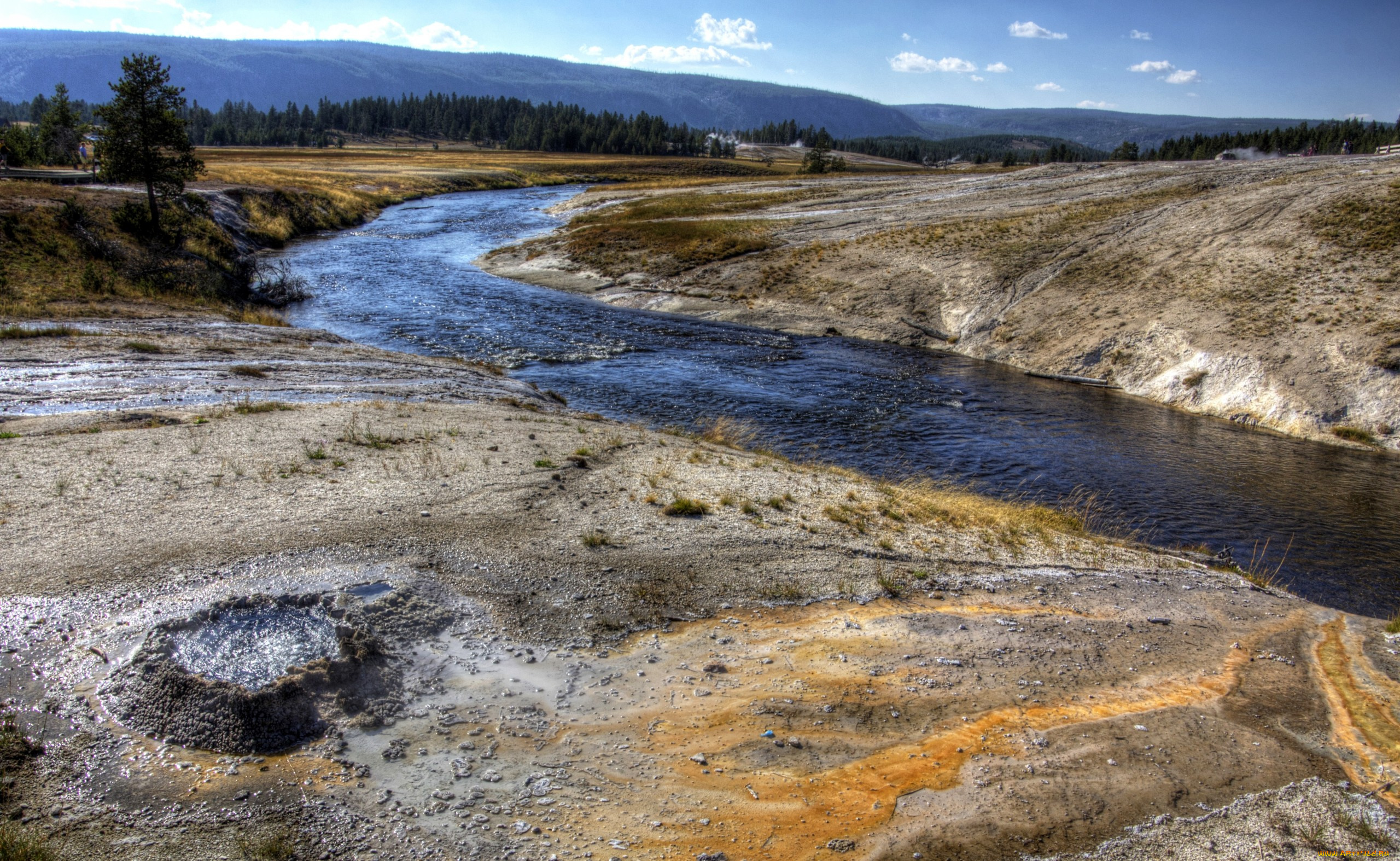 yellowstone, national, park, природа, реки, озера, холмы, лес, река