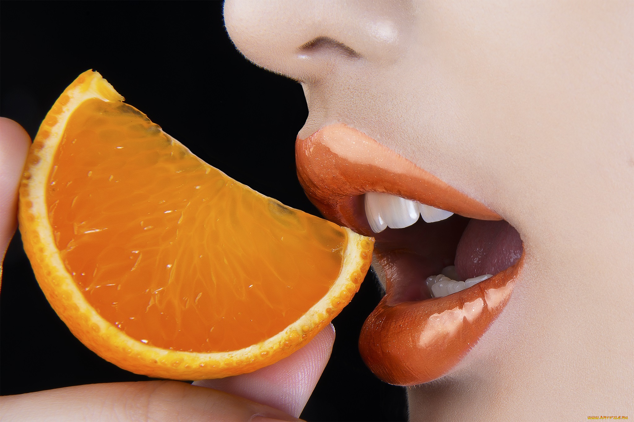 разное, губы, апельсин, цитрус, долька, помада