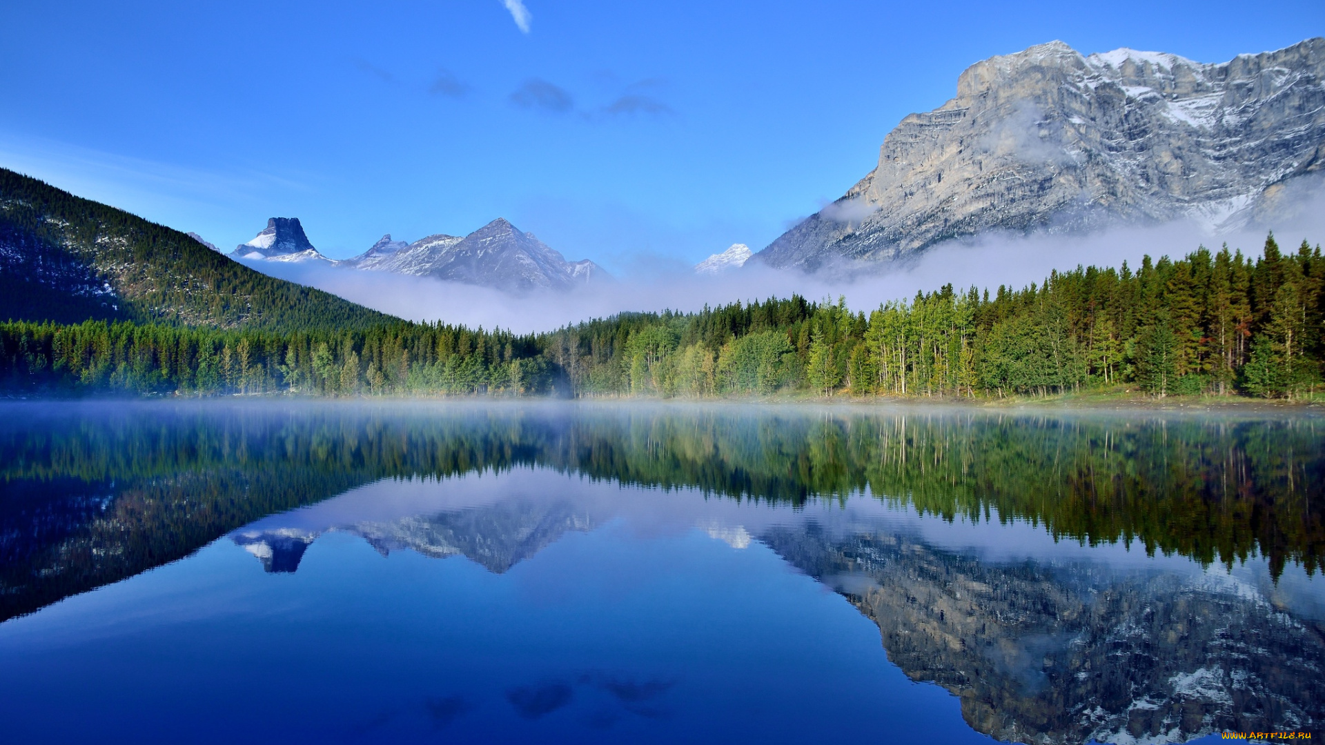 природа, реки, озера, канада, озеро, лес, banff, national, park, отражение