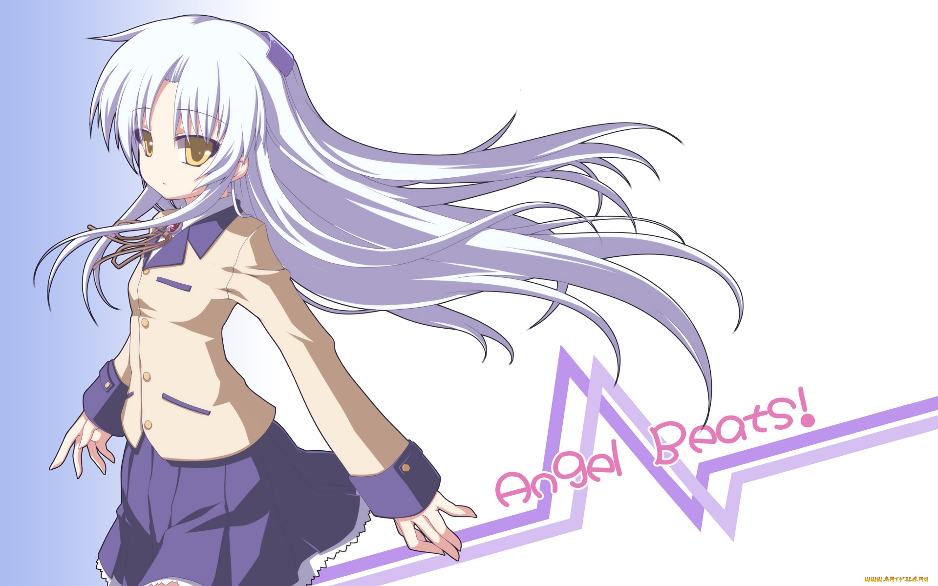 аниме, angel, beats, девушка, взгляд, фон