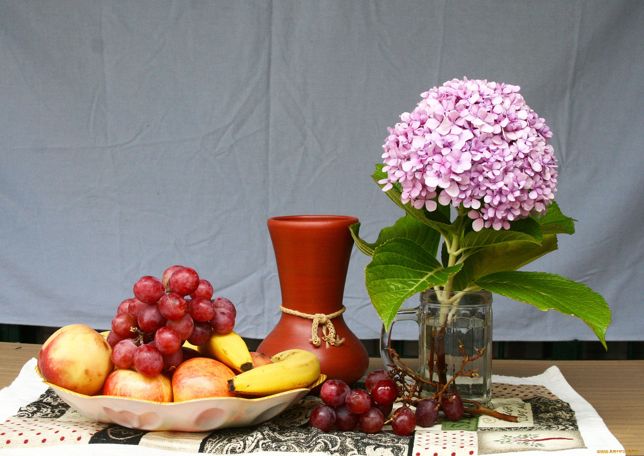 еда, натюрморт, цветы, фрукты