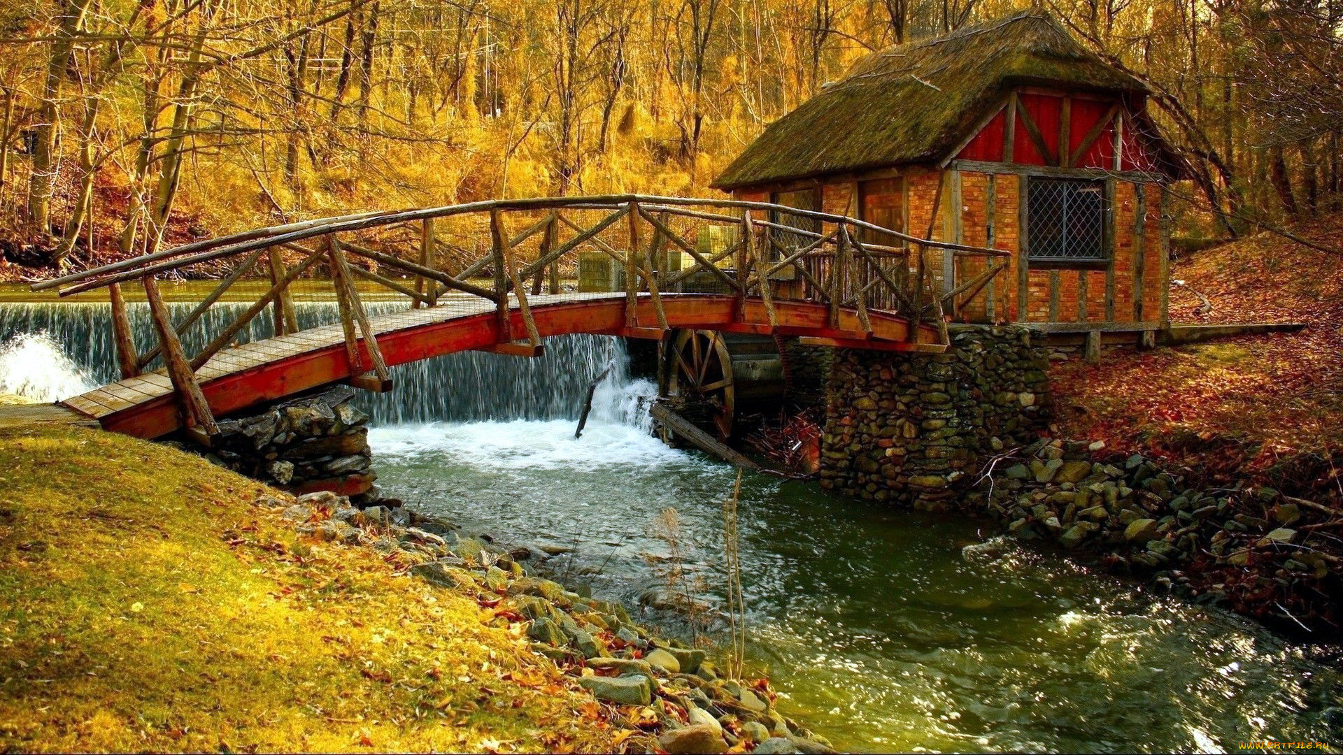 разное, мельницы, старая, мельница, лес, мостик, река