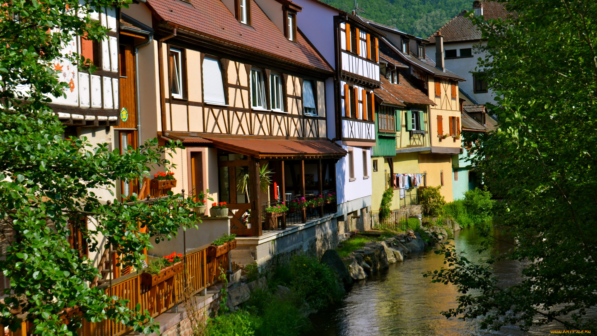 kayersberg, alsace, france, города, улицы, площади, набережные, цветы, дома, канал, улица